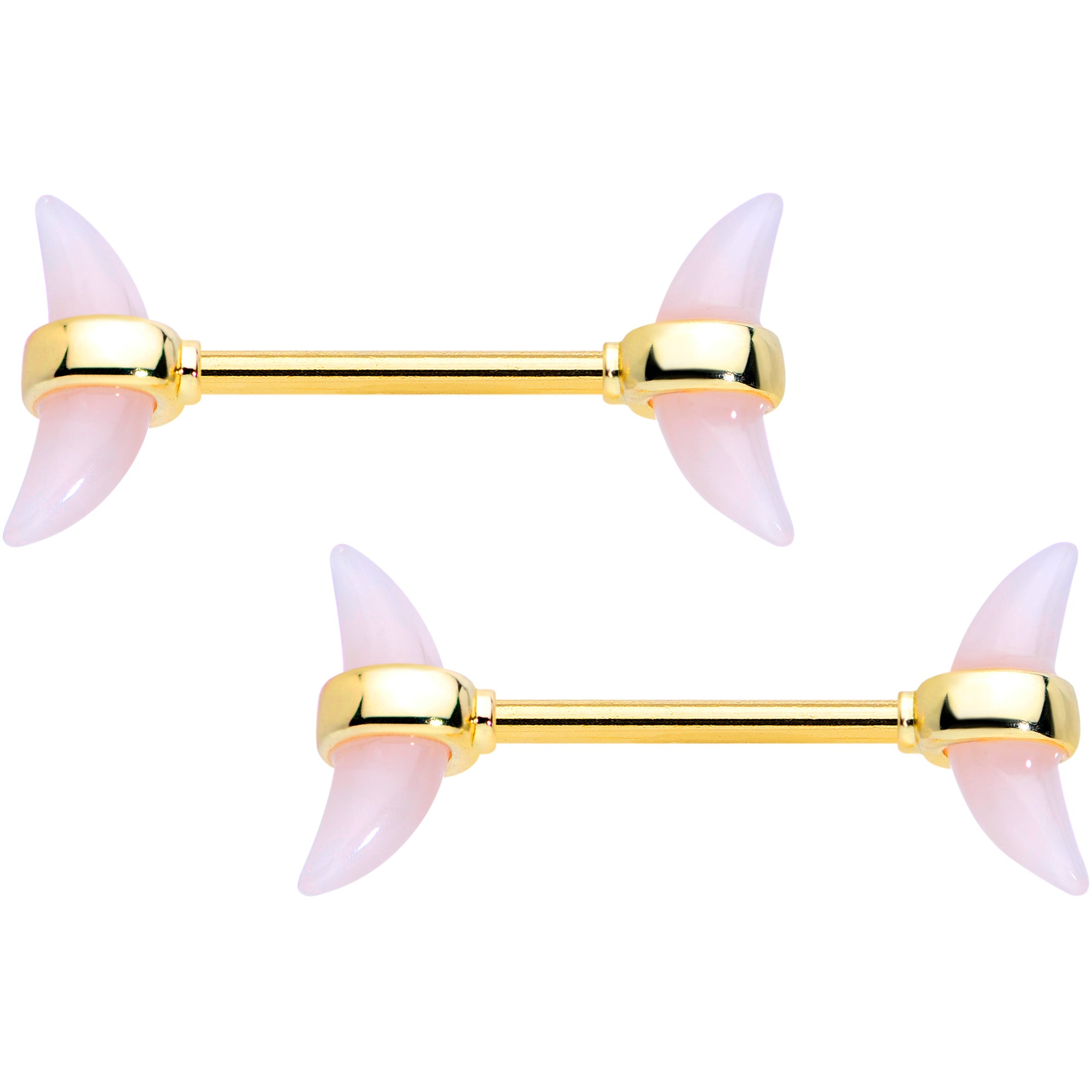 14G 9/16 Pink Gem Gold Tone Crescent Barbell Nipple Ring Set