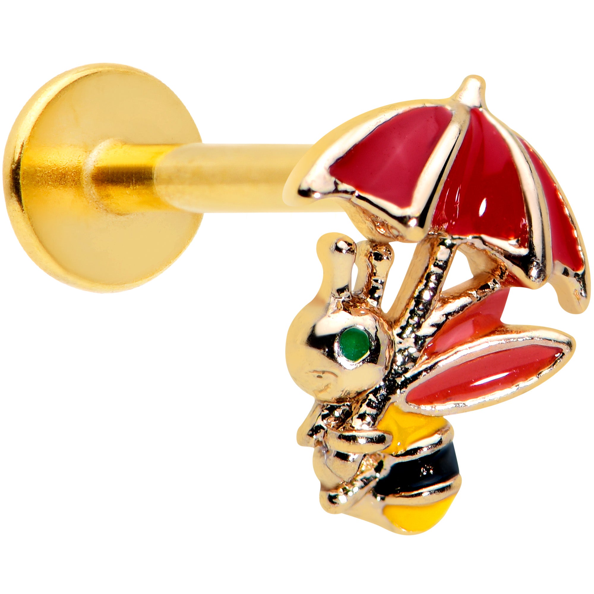 16G 5/16 Gold Tone Rainy Day Umbrella Bee Labret Monroe Tragus
