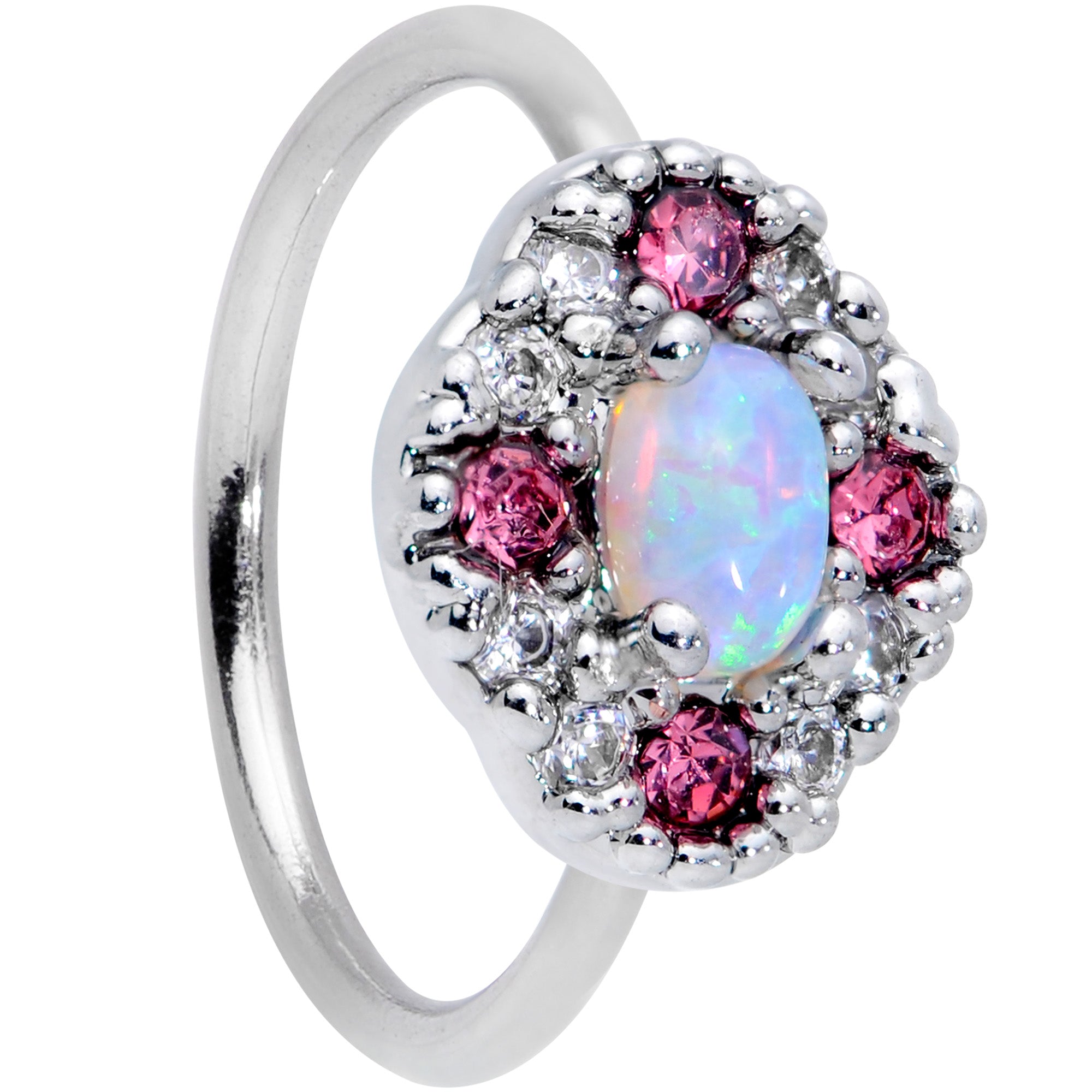 20G 5/16 White Synthetic Opal Glam Oval Nose Hoop