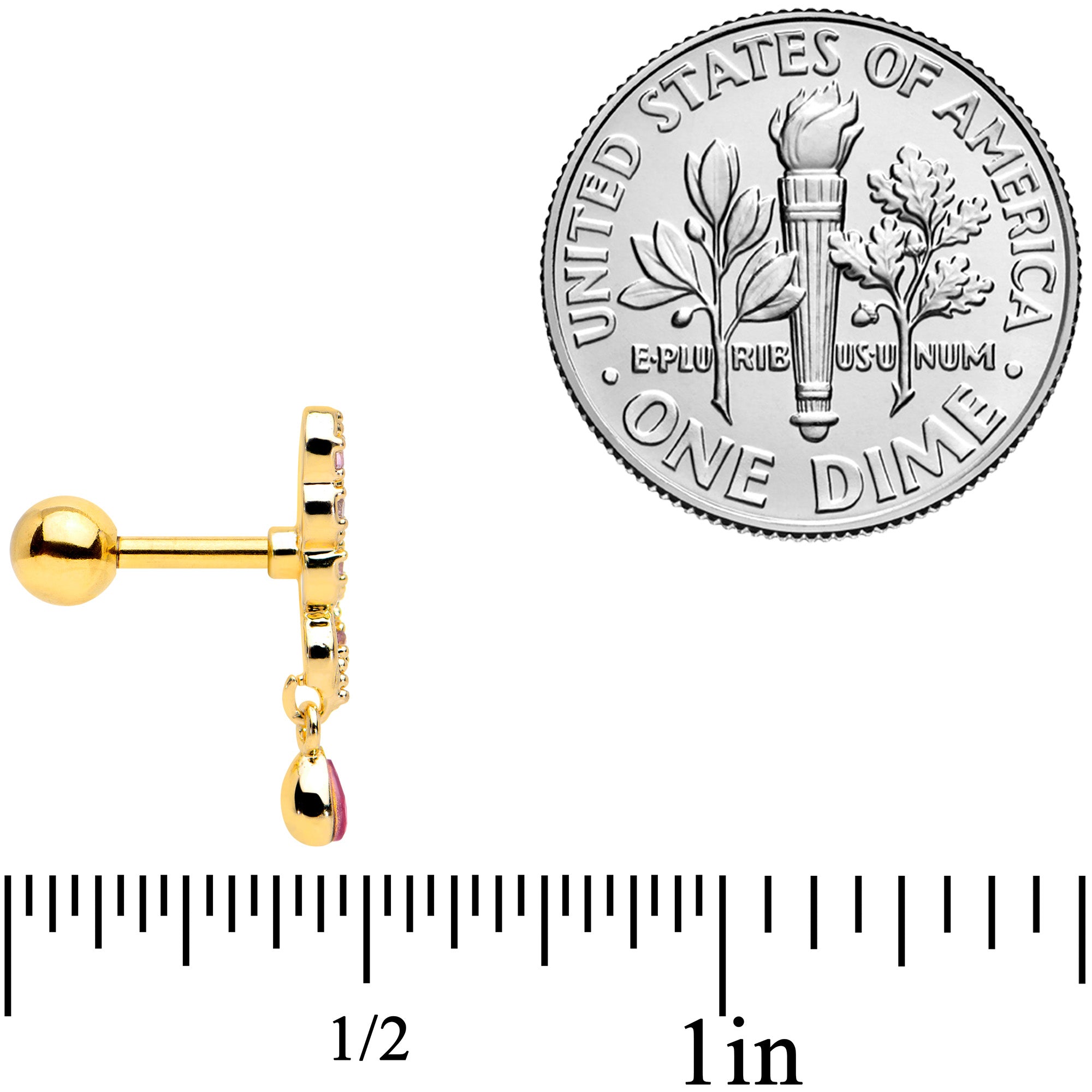 16G 1/4 Clear Red Gem Gold Tone Airy Wing Cartilage Tragus