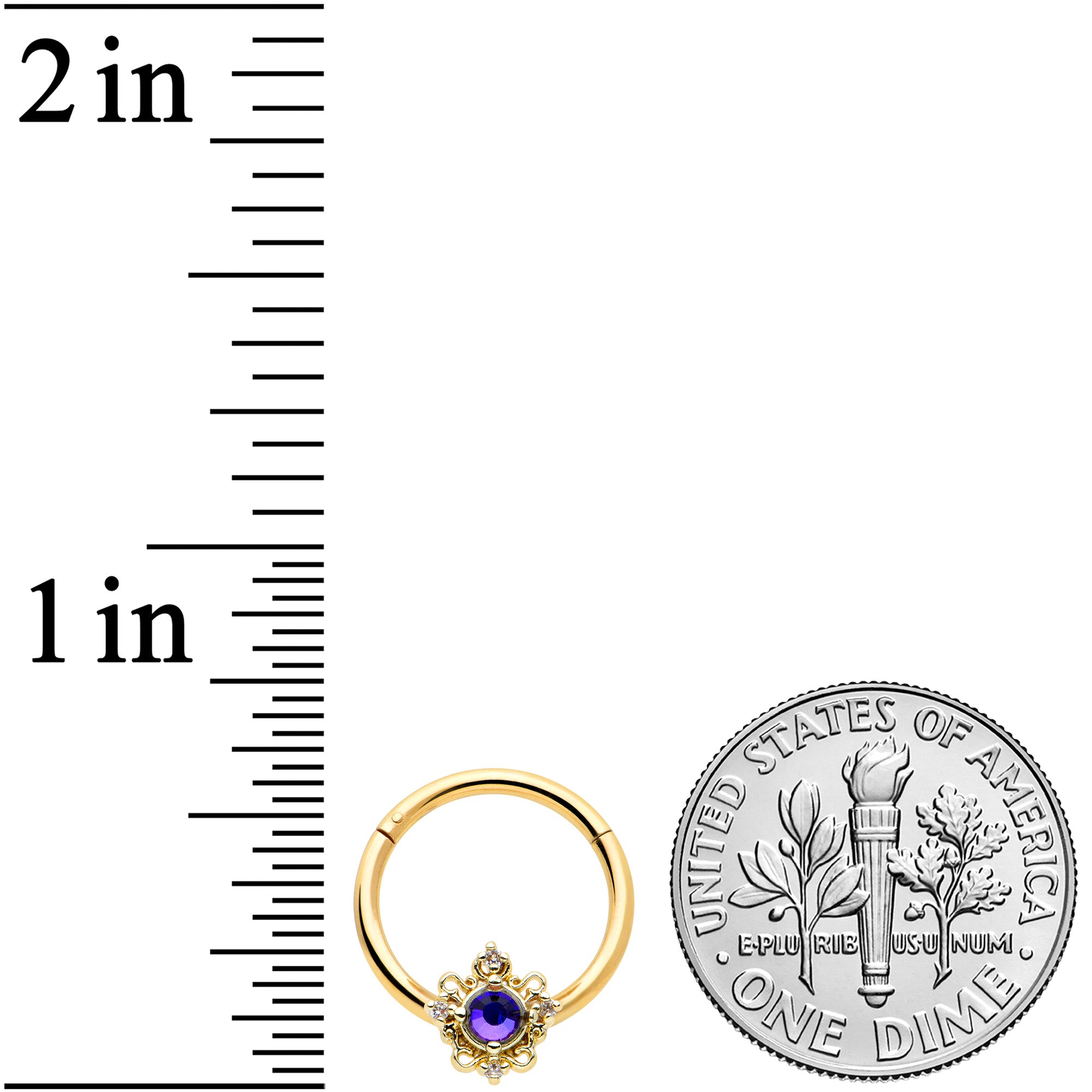 16G 3/8 Purple Tourmaline Gold Tone Filigree Hinged Segment Ring