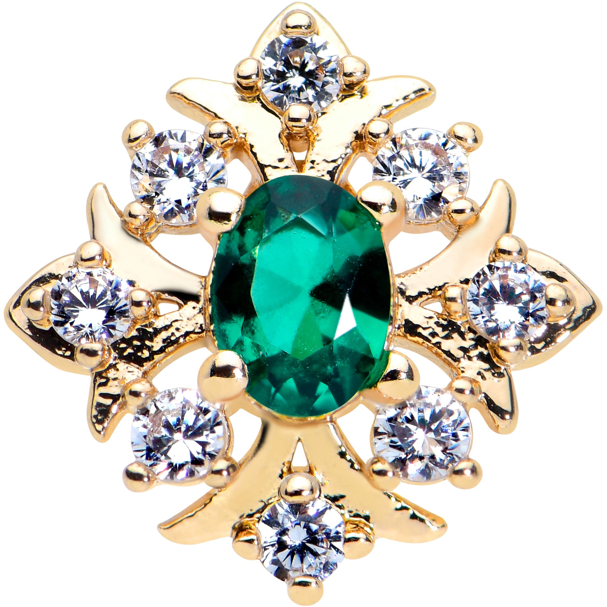 16G 1/4 Clear Green Gem Gold Tone Art Deco Style Cartilage Tragus