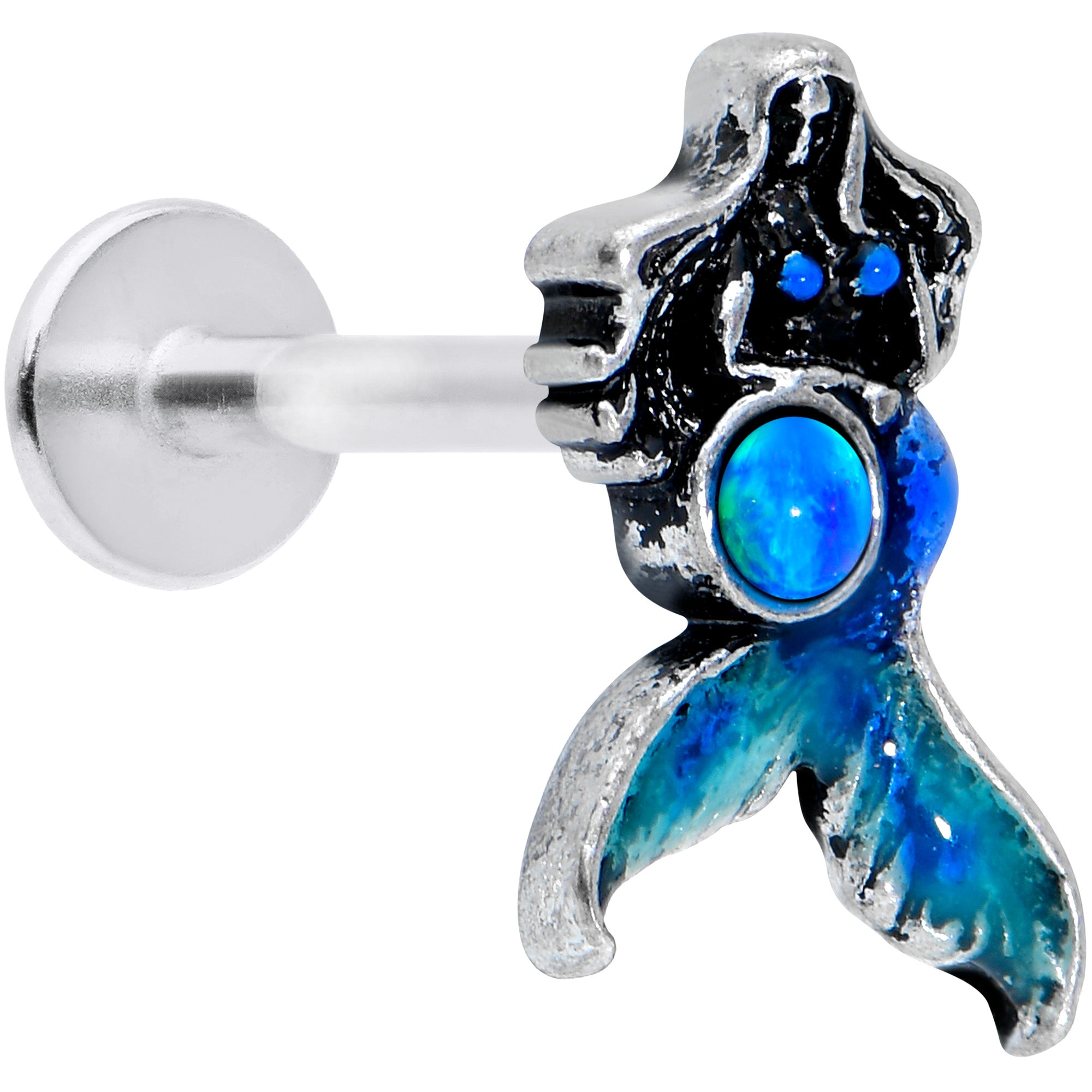 16G 5/16 Blue Synth Opal Blue Tail Mermaid Labret Monroe Tragus