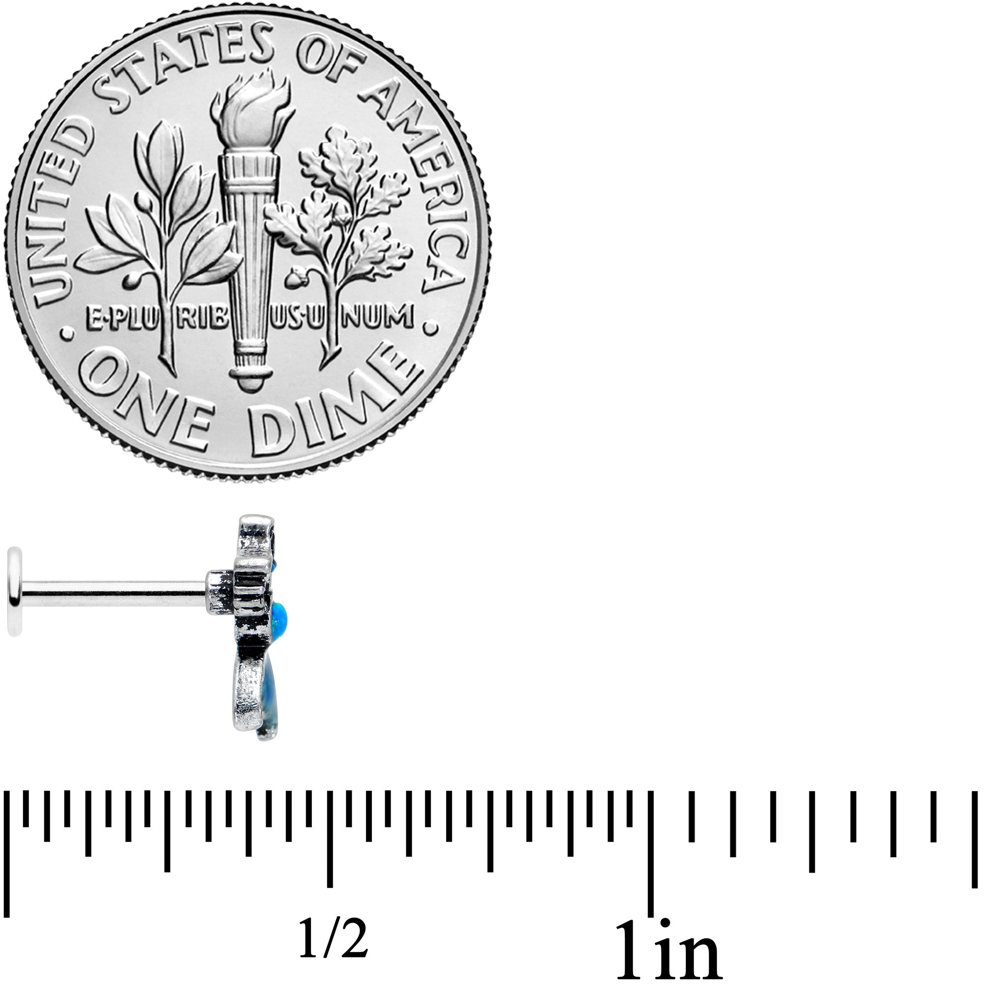 16G 5/16 Blue Synth Opal Blue Tail Mermaid Labret Monroe Tragus