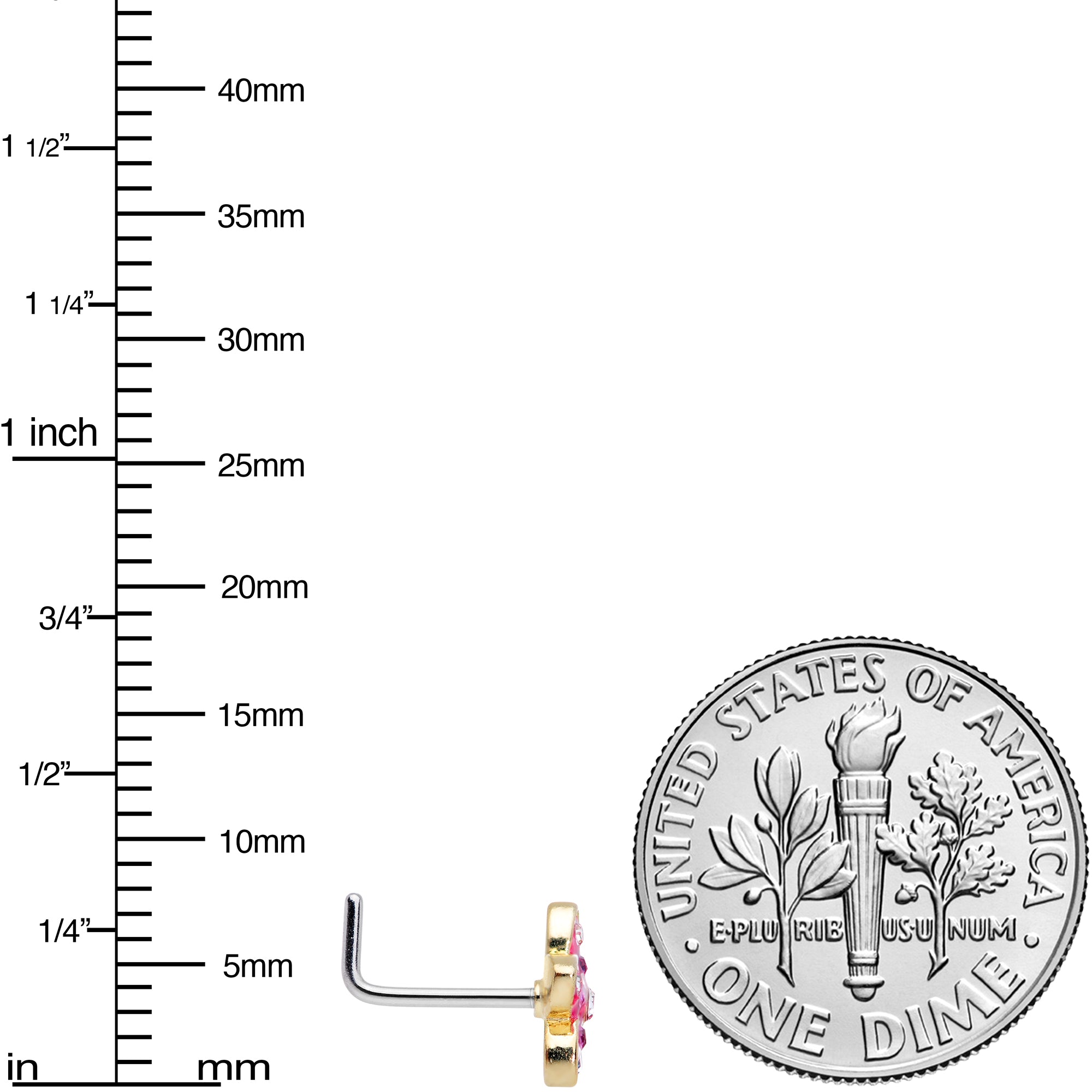 20G 1/4 Clear Purple Gem Flower L Shape Nose Ring