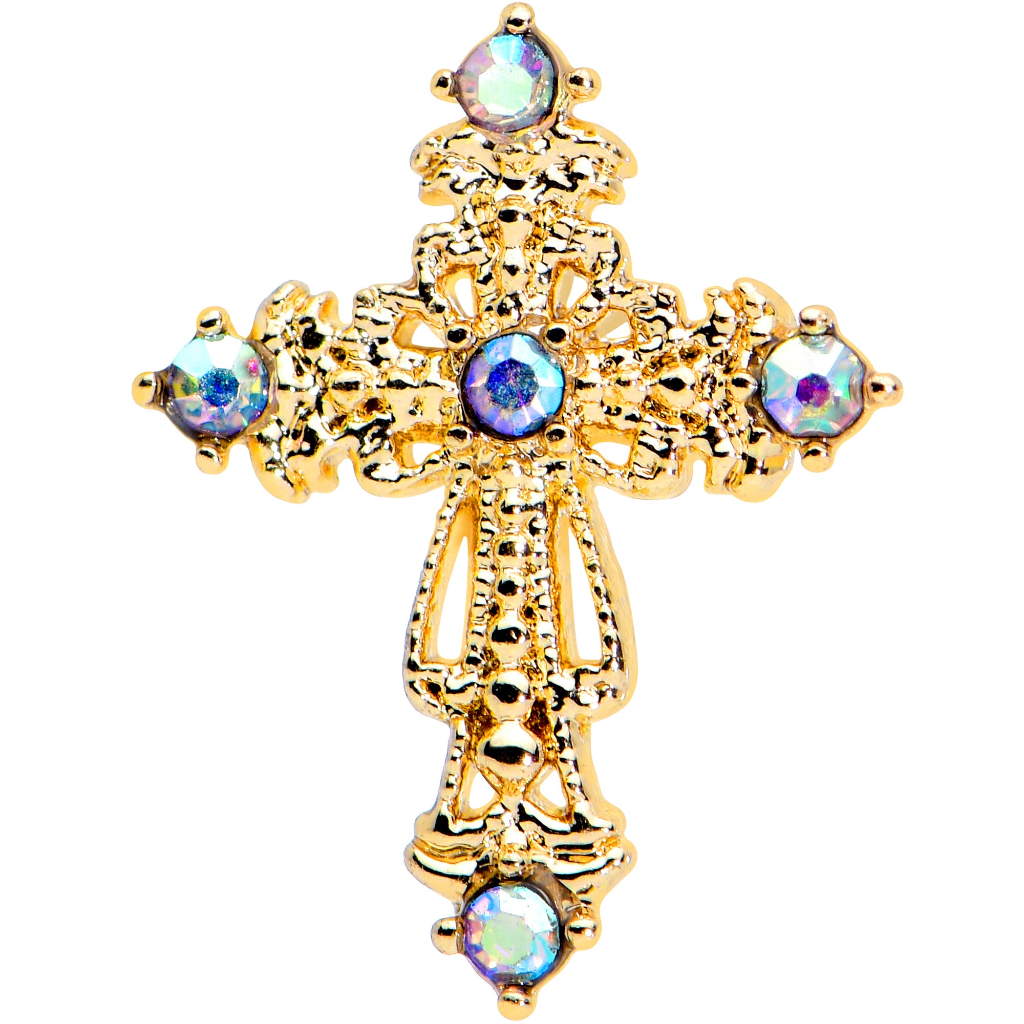 16G 1/4 Aurora CZ Gem Gold Tone Elegant Cross Cartilage Tragus