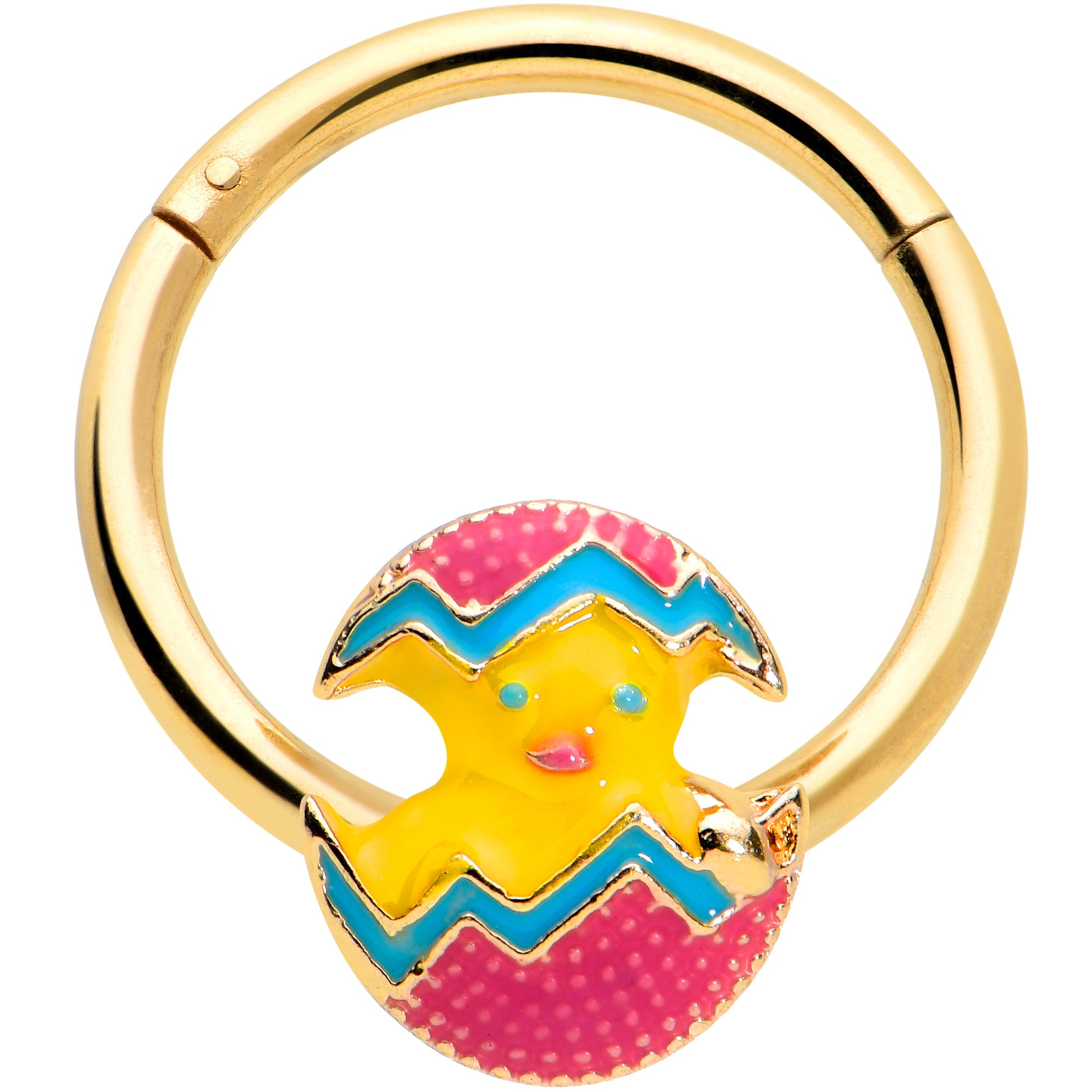 16G 3/8 Gold Tone Fancy Easter Chick Hinged Segment Ring
