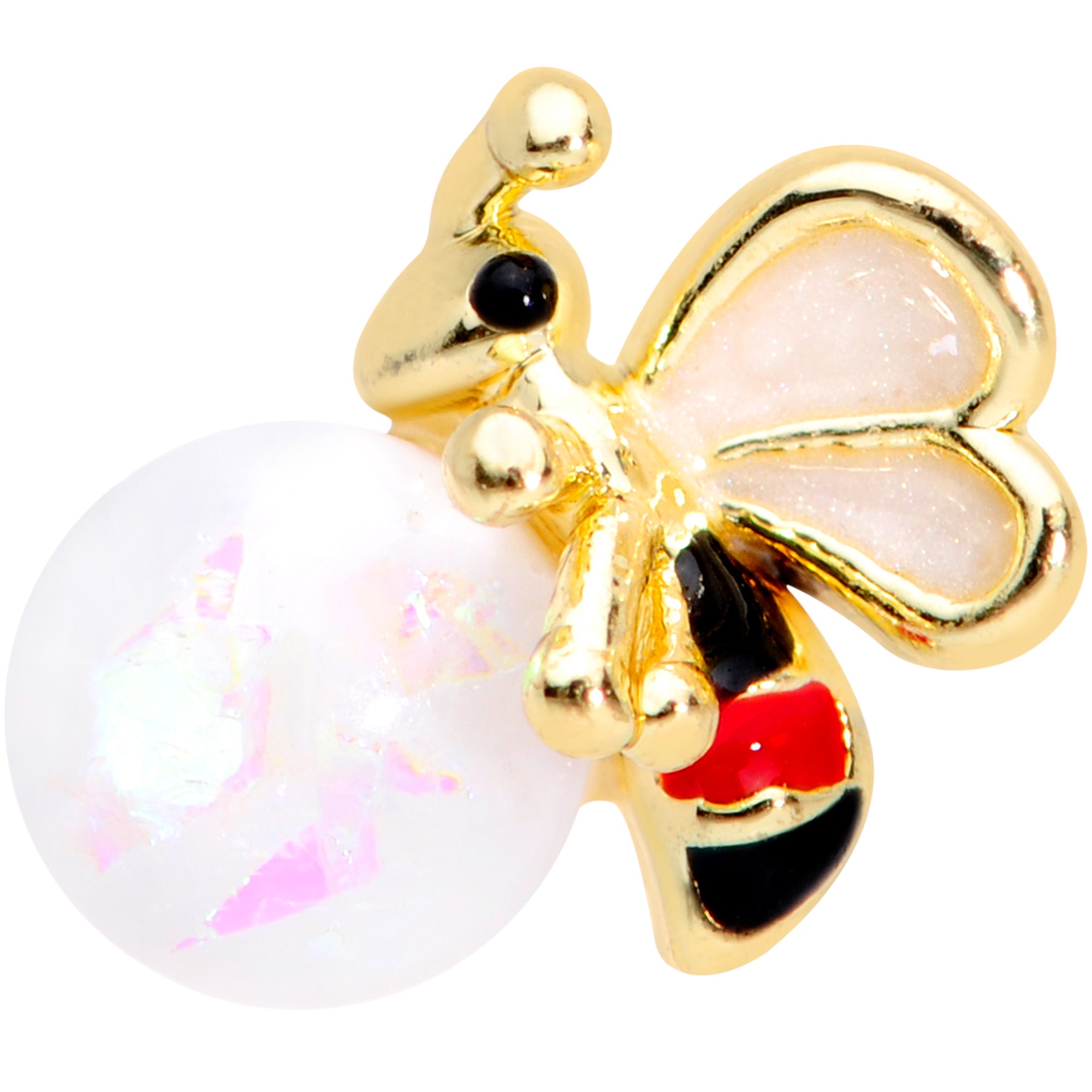 16G 1/4 White Faux Opal Gold Tone Insect Cartilage Tragus Earring