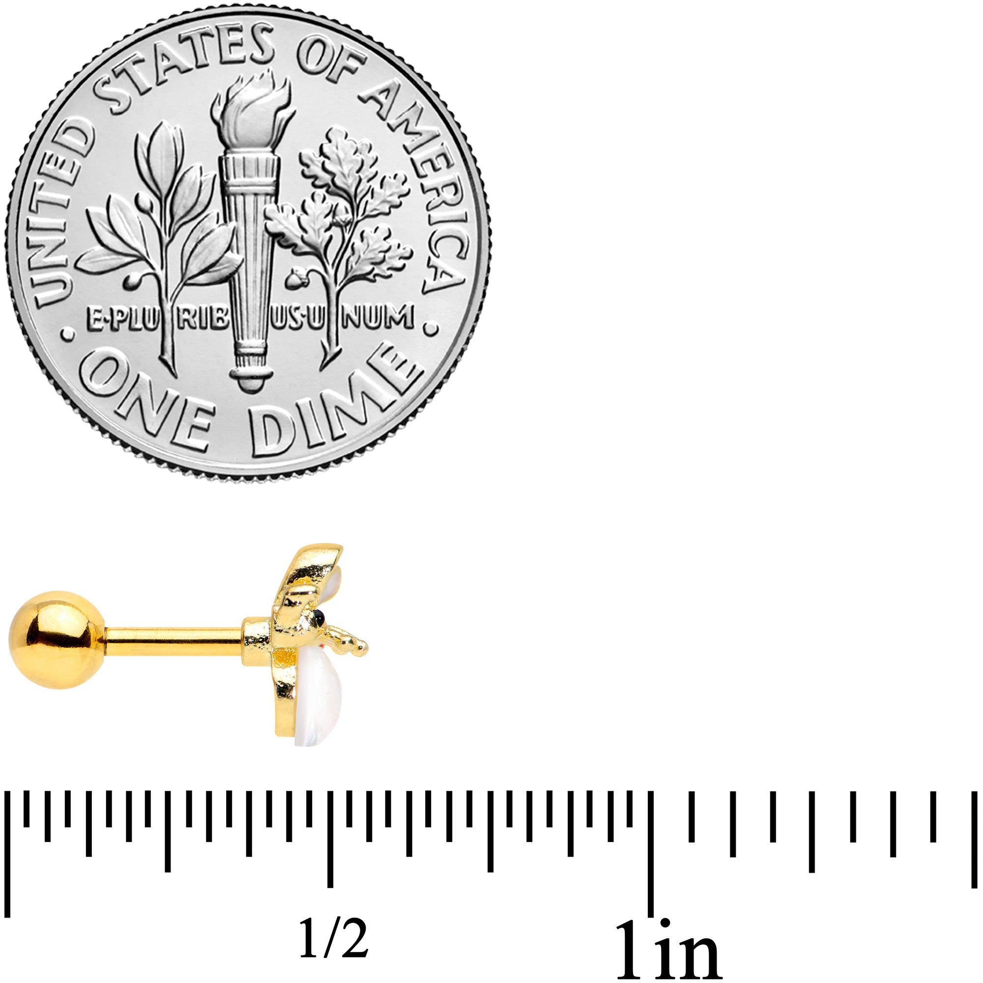 16G 1/4 White Faux Opal Gold Tone Insect Cartilage Tragus Earring