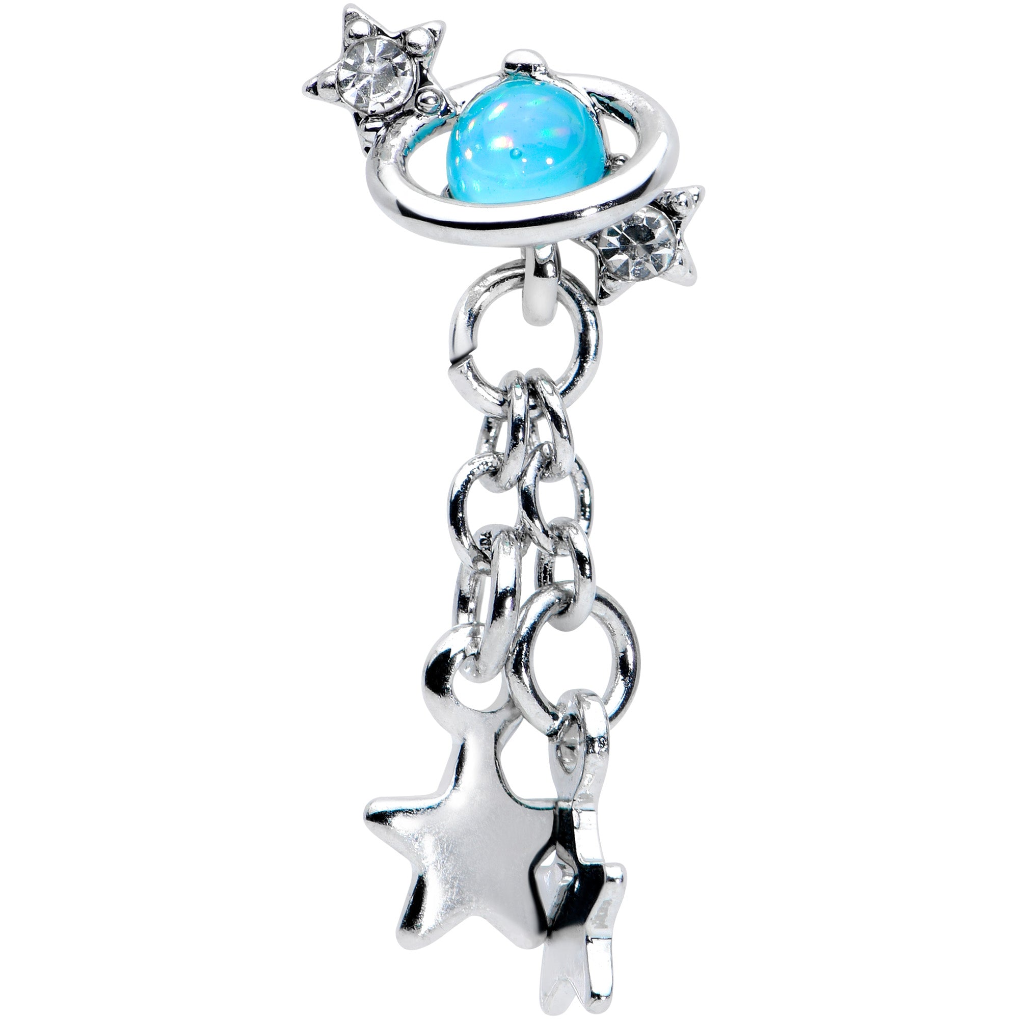 16G 1/4 Clear Blue Gem Saturn Planet Star Dangle Cartilage Tragus