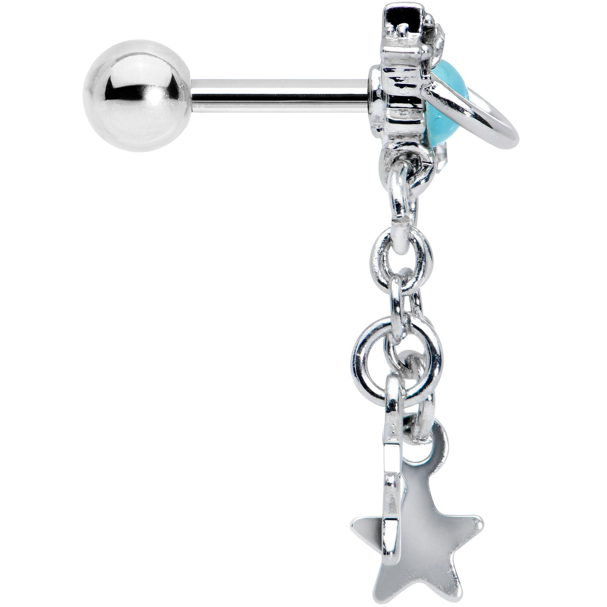 16G 1/4 Clear Blue Gem Saturn Planet Star Dangle Cartilage Tragus