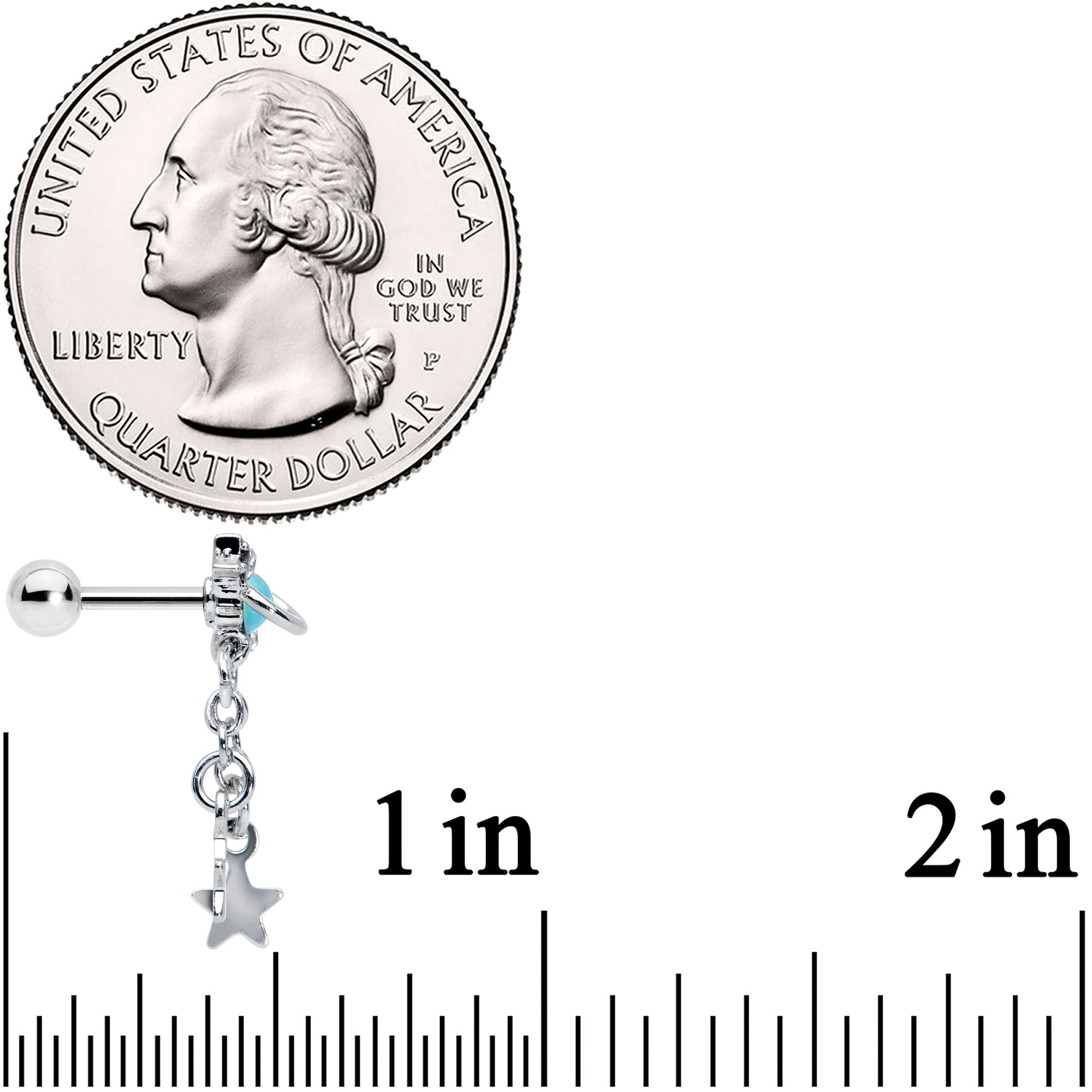 16G 1/4 Clear Blue Gem Saturn Planet Star Dangle Cartilage Tragus