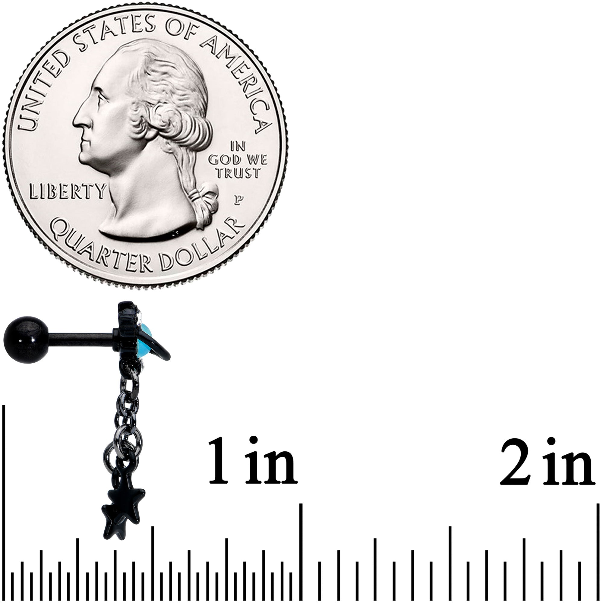 16G 1/4 Blue Gem Black Saturn Planet Star Dangle Cartilage Tragus