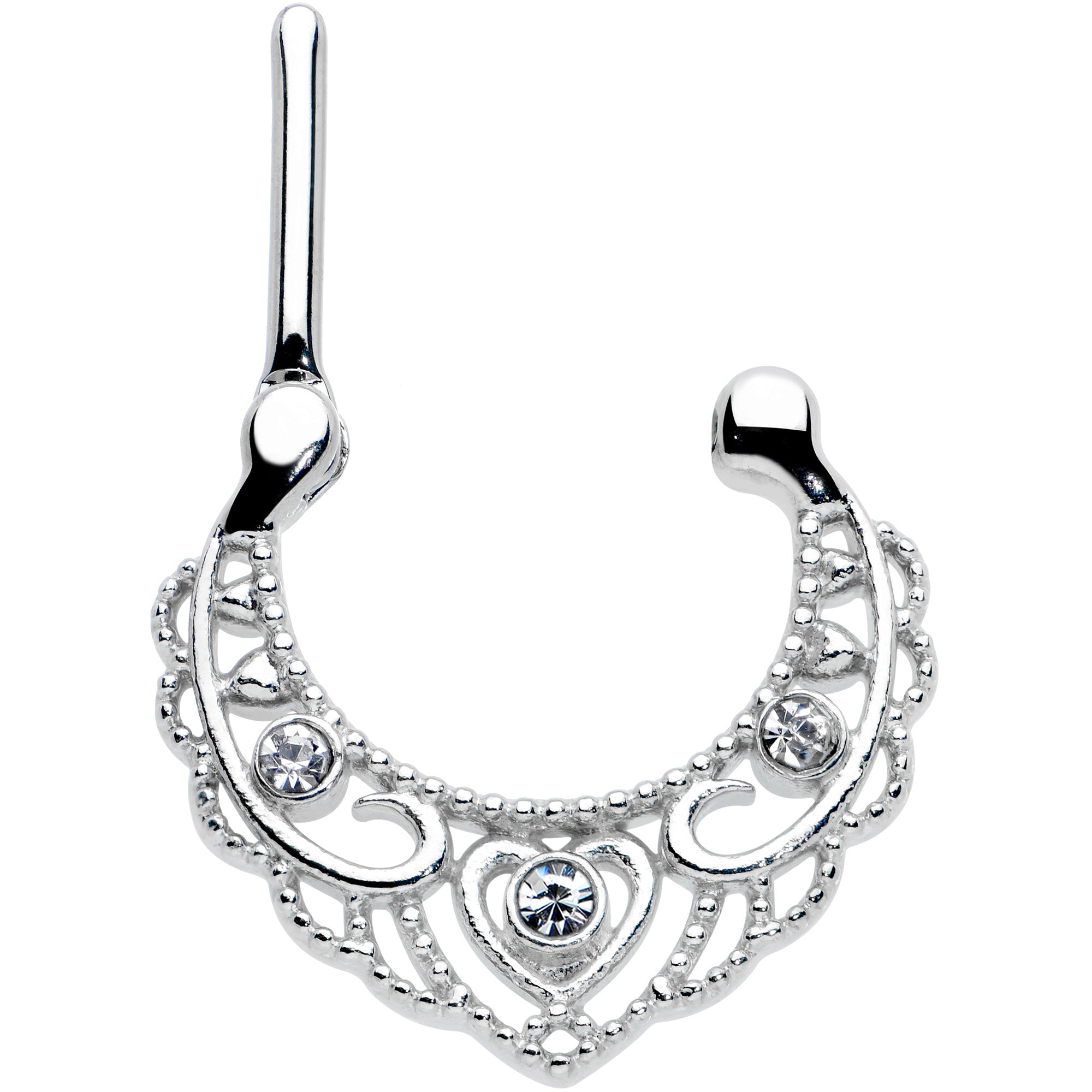 16G 5/16 Clear Gem Textured Baroque Heart Cartilage Clicker