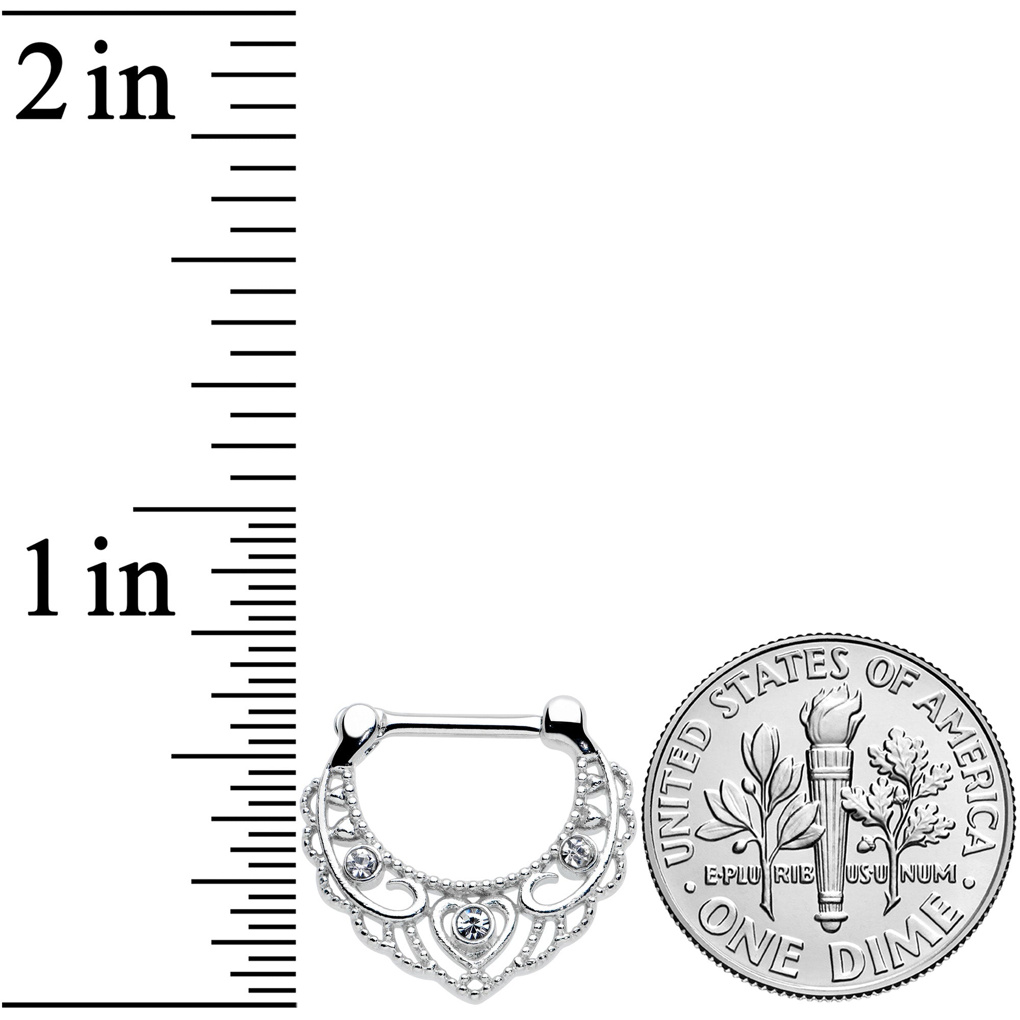 16G 5/16 Clear Gem Textured Baroque Heart Cartilage Clicker