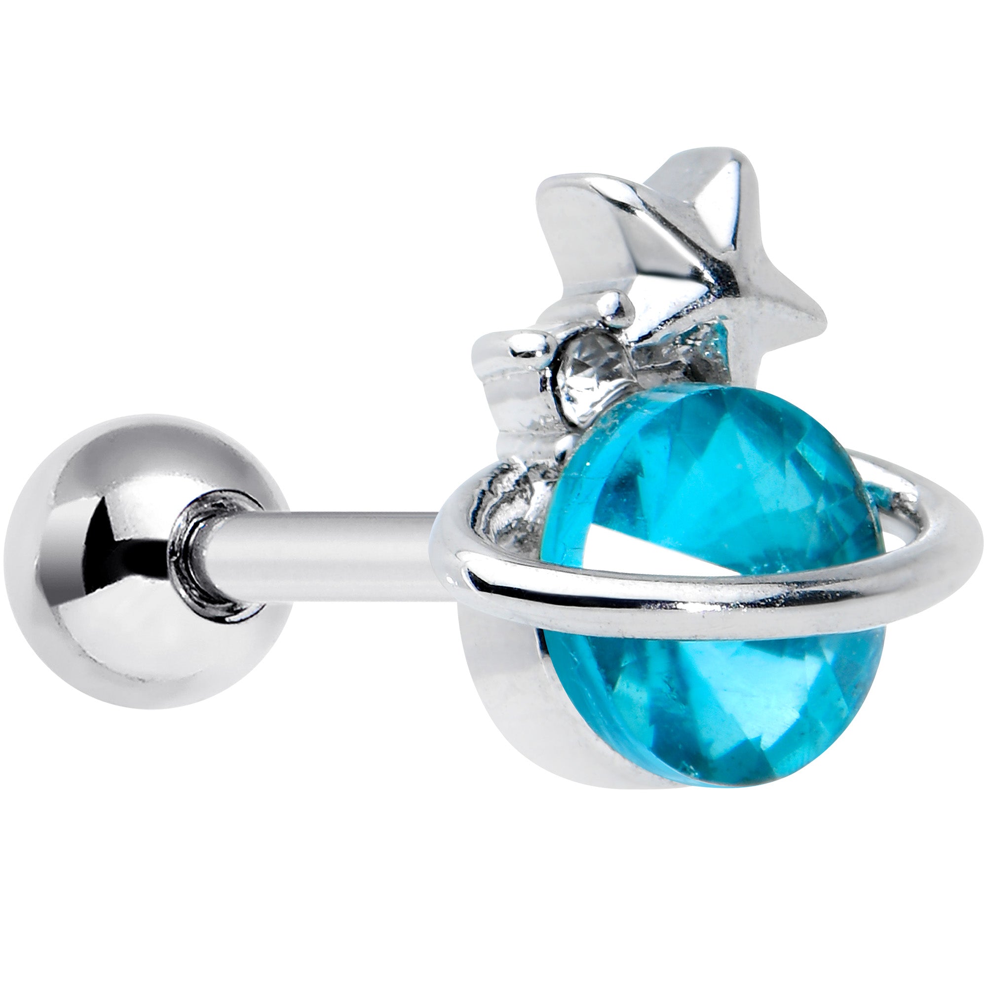 16G 1/4 Clear Blue Gem Saturn Star Cartilage Tragus Earring
