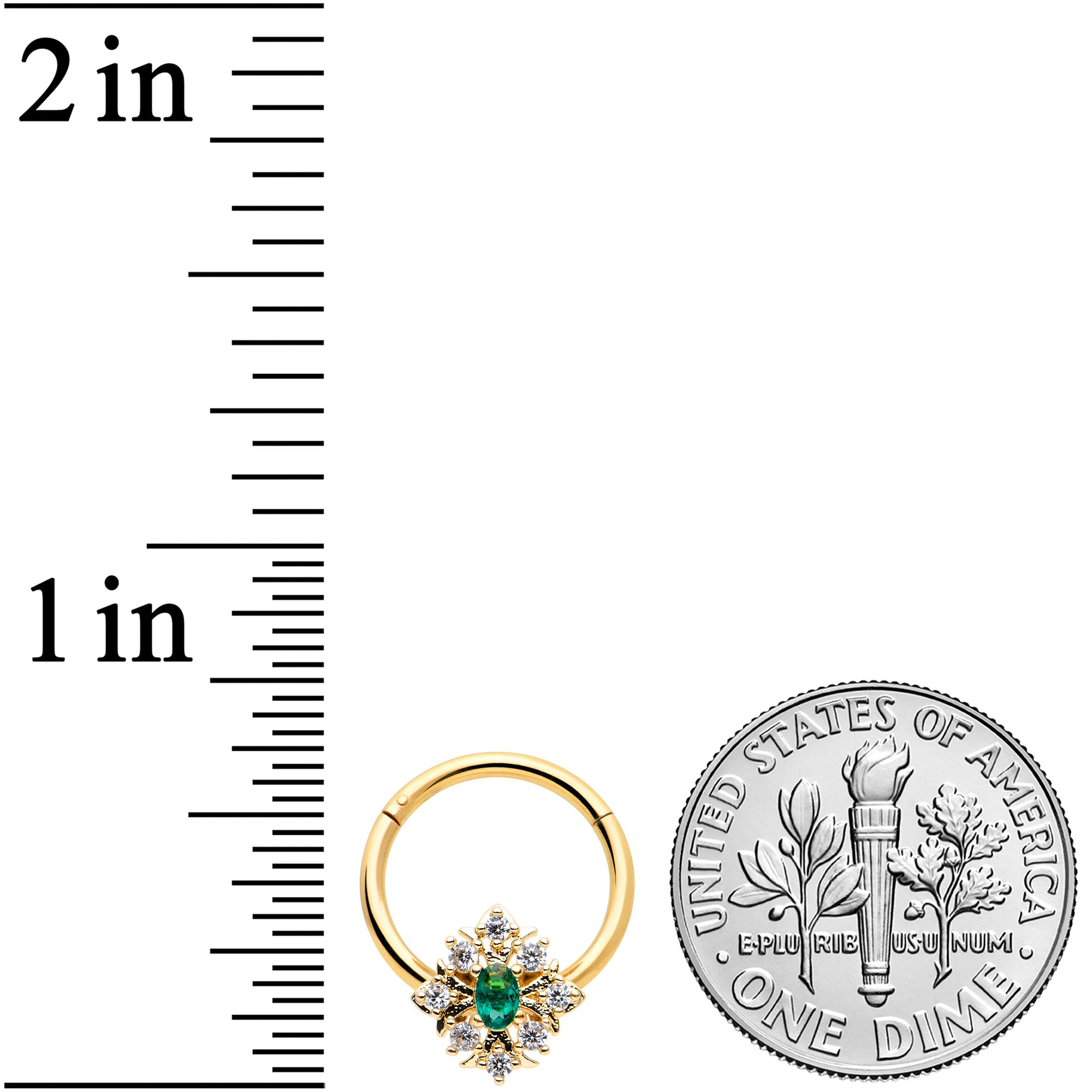 16G 3/8 Clear Green Gem Gold Tone Art Deco Hinged Segment Ring