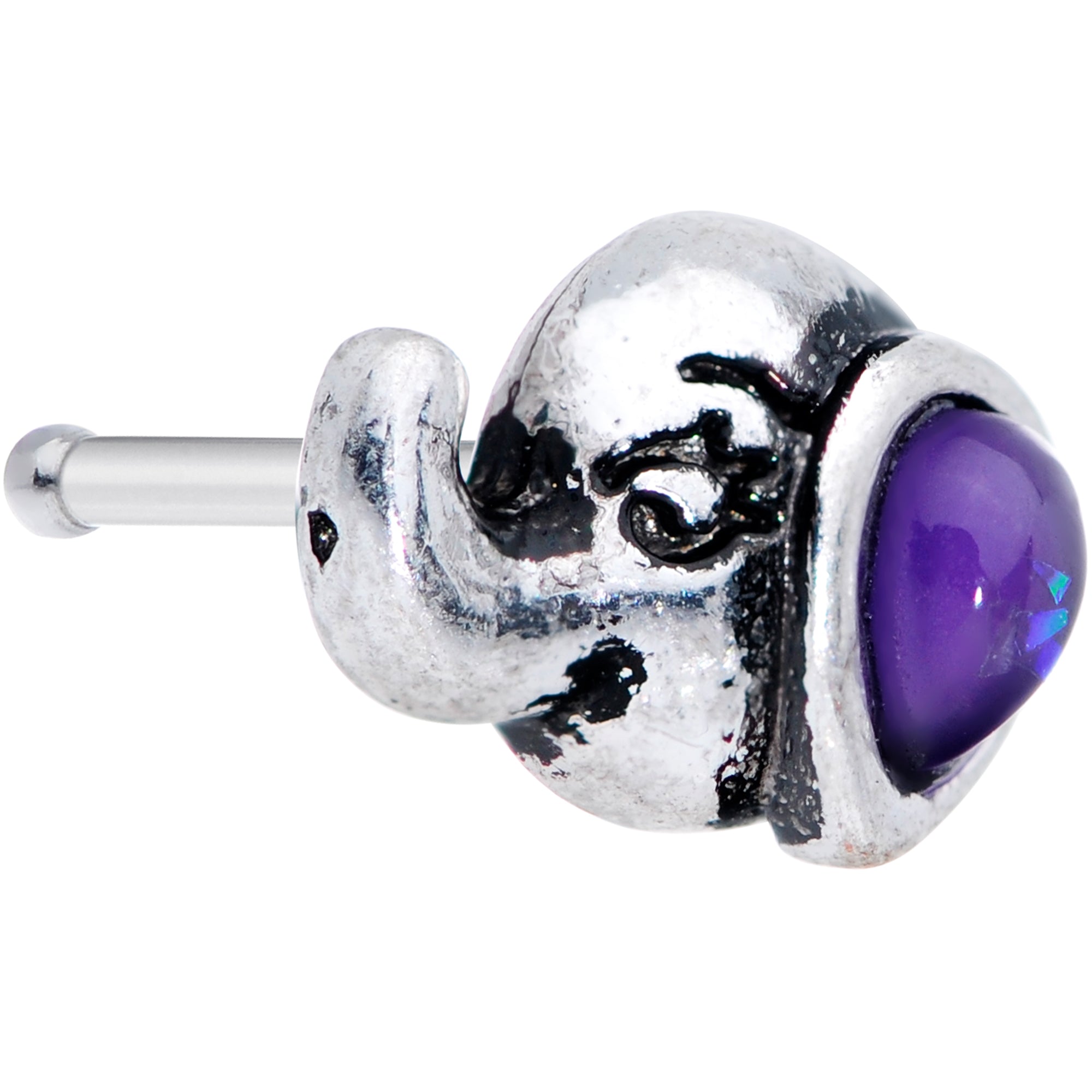 20G 1/4 Blue Faux Opal Elegant Elephant Nose Bone