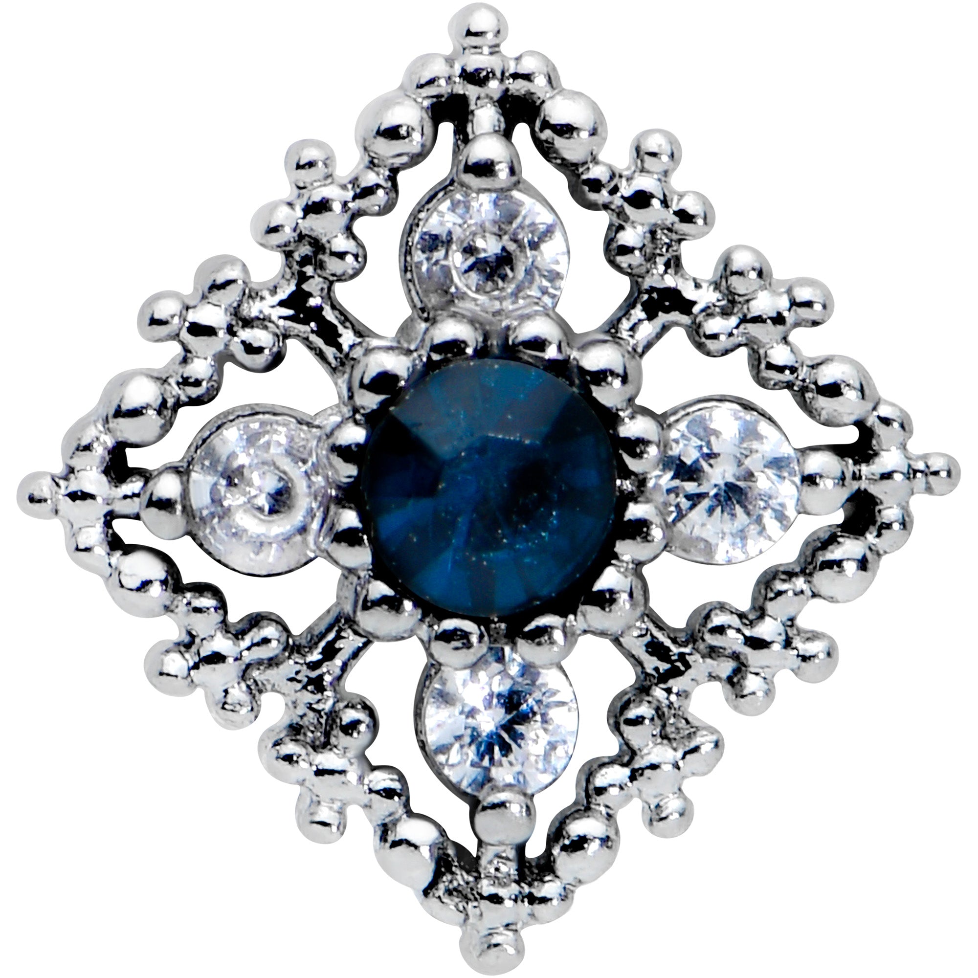 16G 1/4 Clear Blue Gem Textured Rhombus Cross Cartilage Tragus