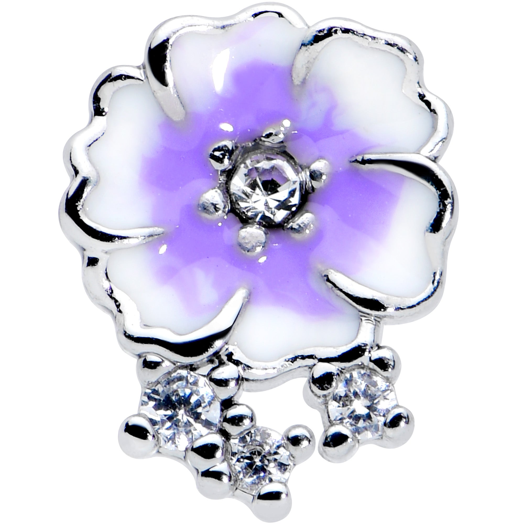 16G 5/16 Clear CZ Gem Purple White Flower Labret Monroe Tragus