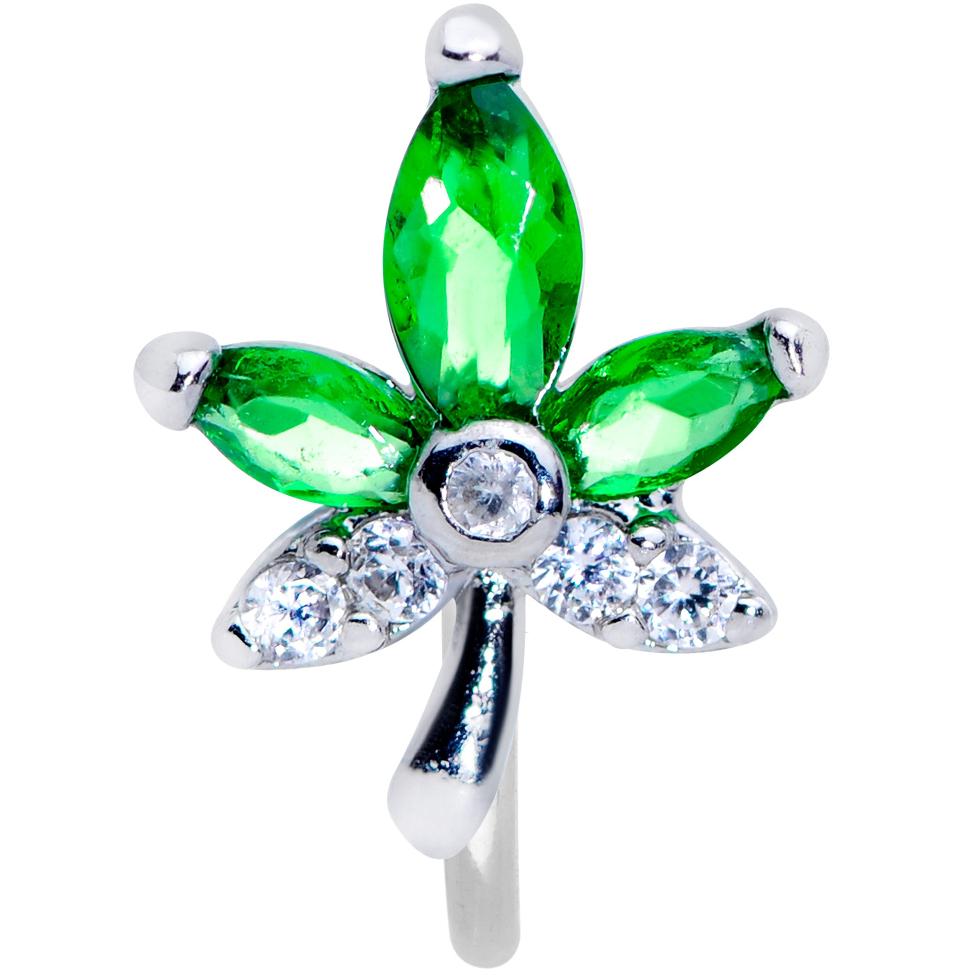 20G 5/16 Clear Green Gem Pot Leaf Nose Hoop