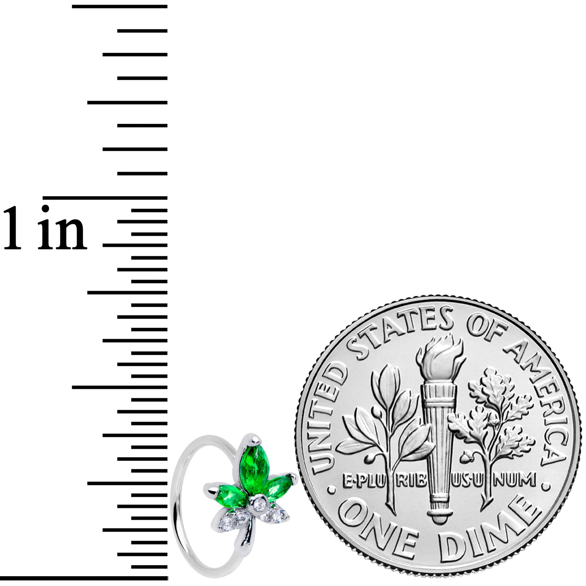 20G 5/16 Clear Green Gem Pot Leaf Nose Hoop