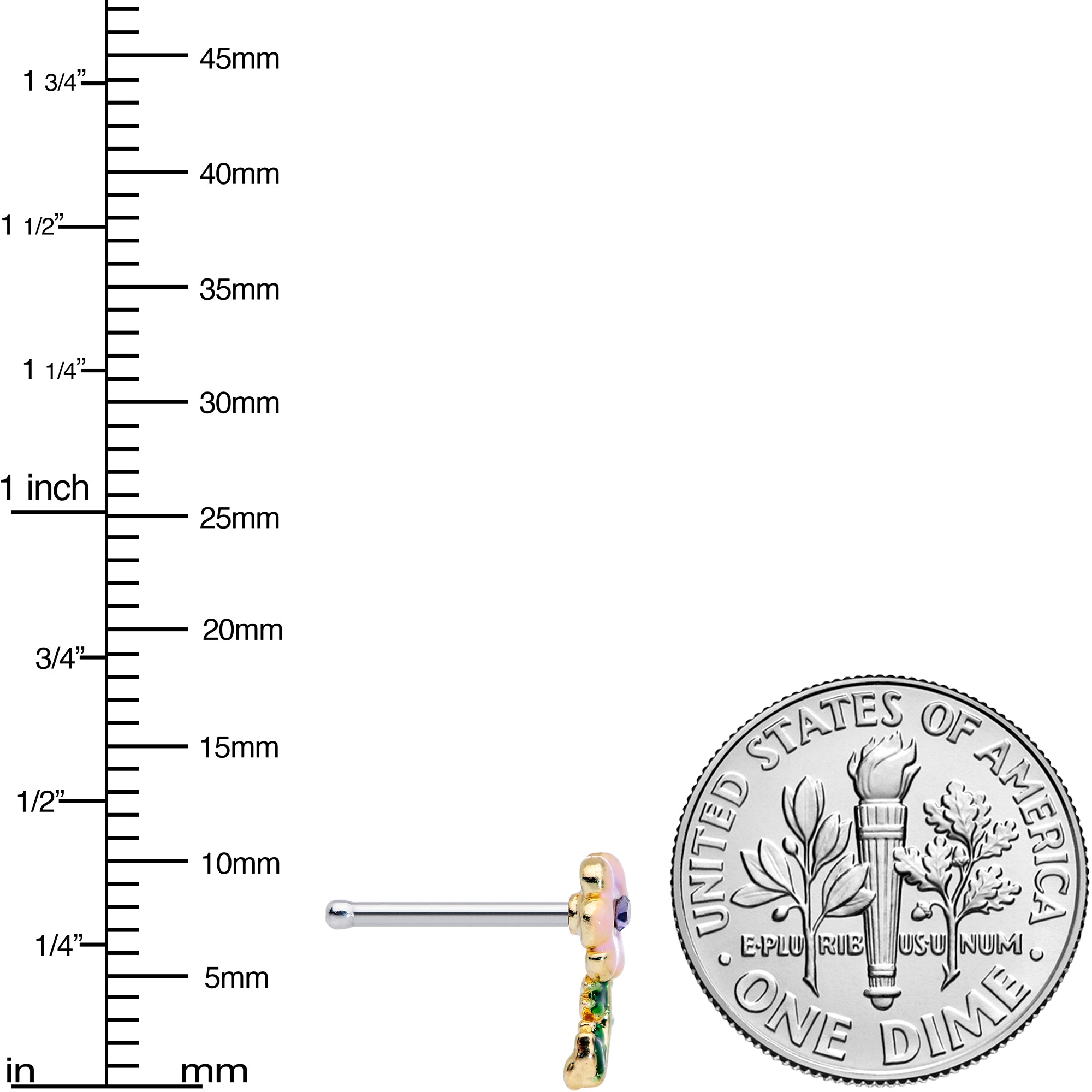 20G 1/4 Purple CZ Gem Pink Flower Leaves Nose Bone