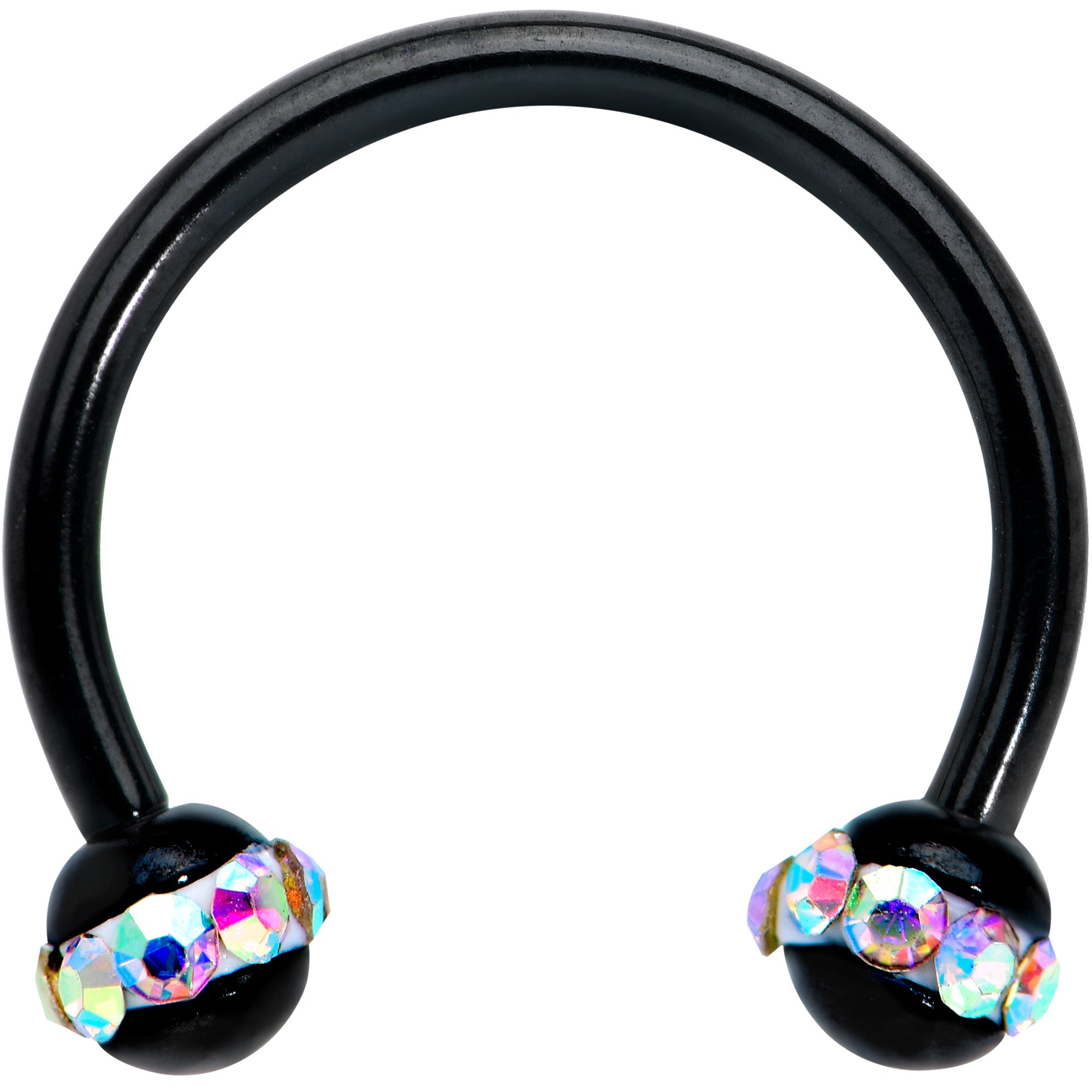 16G 3/8 Aurora Gem Black Banded Horseshoe Circular Barbell