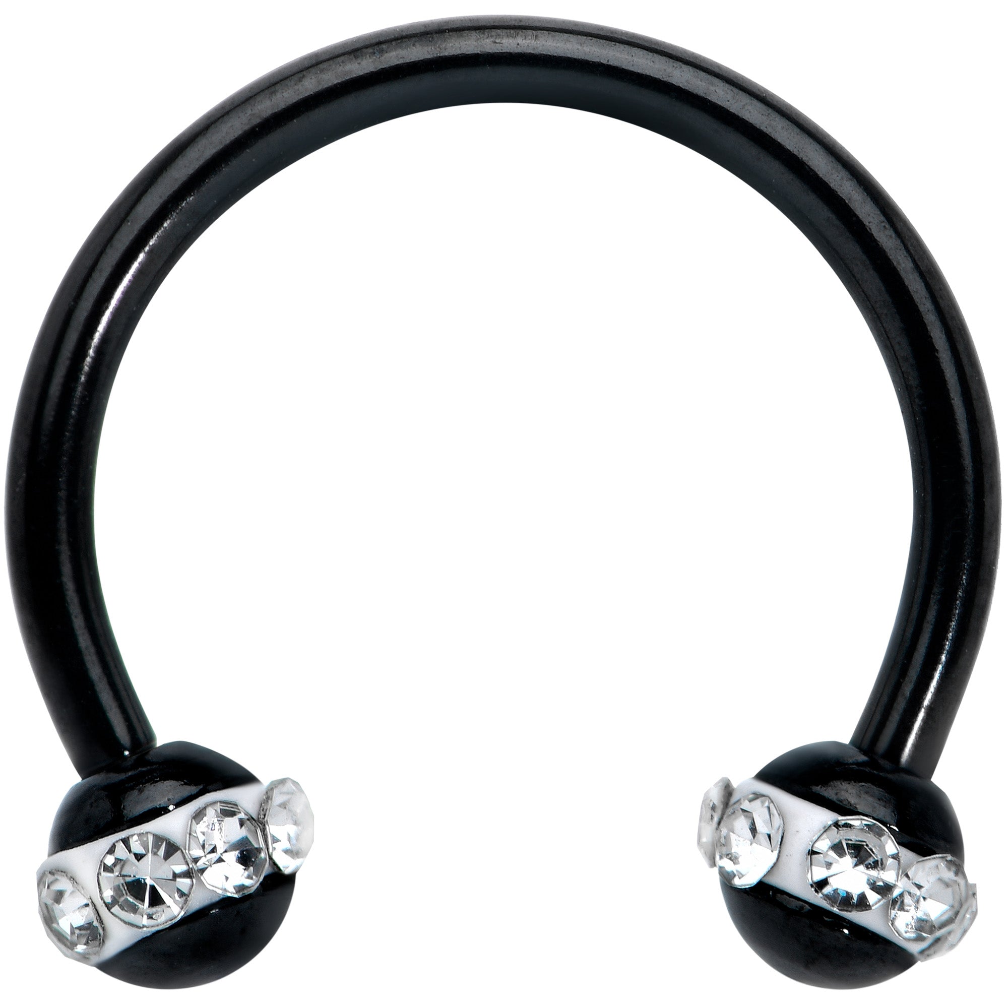 16G 3/8 Clear Gem Black Banded Horseshoe Circular Barbell