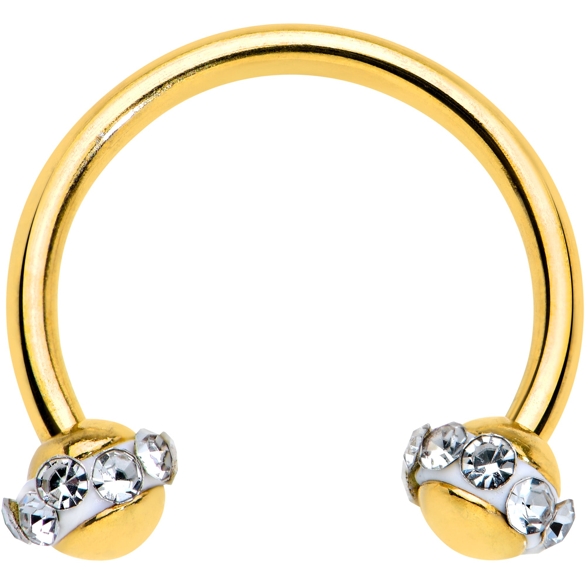 16G 3/8 Clear Gem Gold Tone Banded Horseshoe Circular Barbell