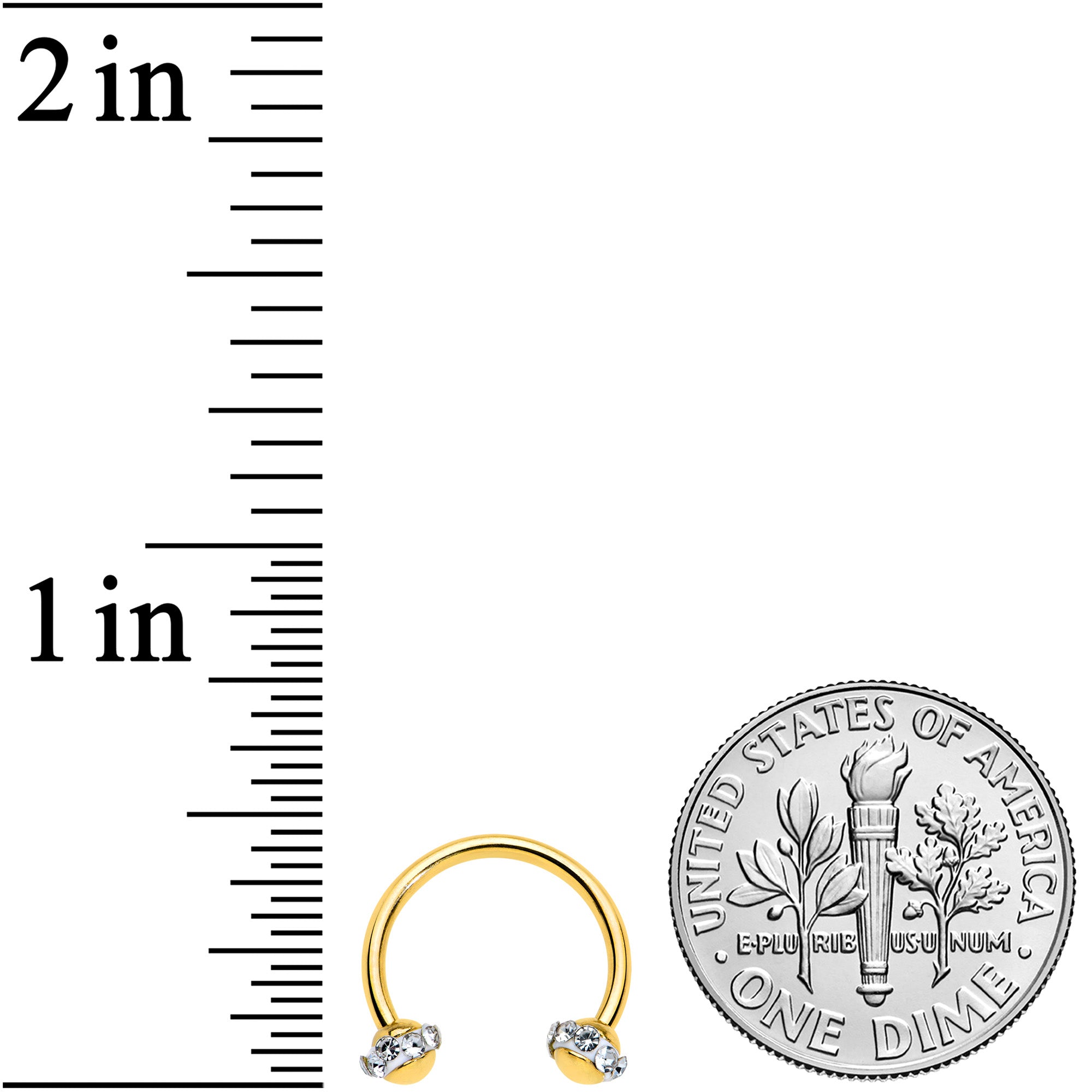 16G 3/8 Clear Gem Gold Tone Banded Horseshoe Circular Barbell