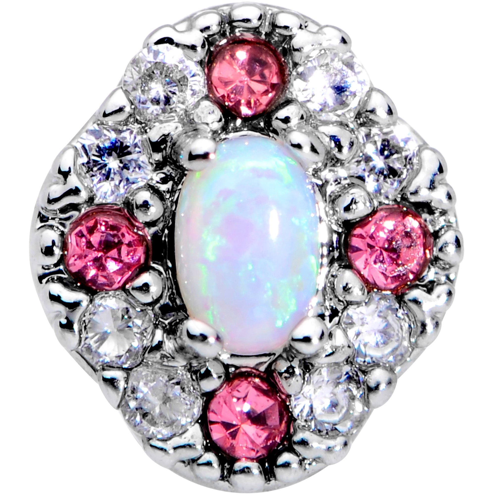 16G 5/16 White Synthetic Opal Glam Oval Labret Monroe Tragus