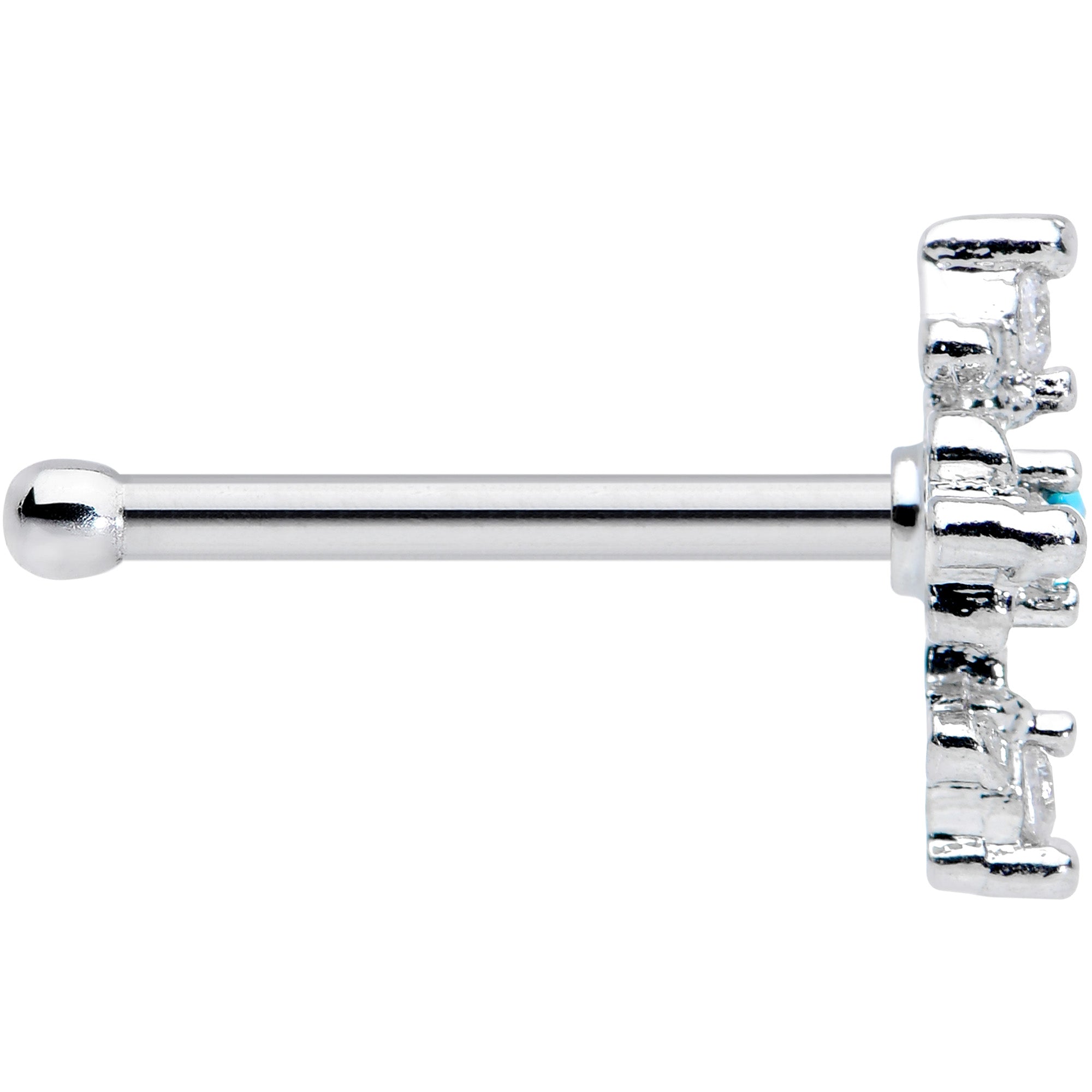 20G 5/16 Clear Blue Gem Renaissance Cross Nose Bone