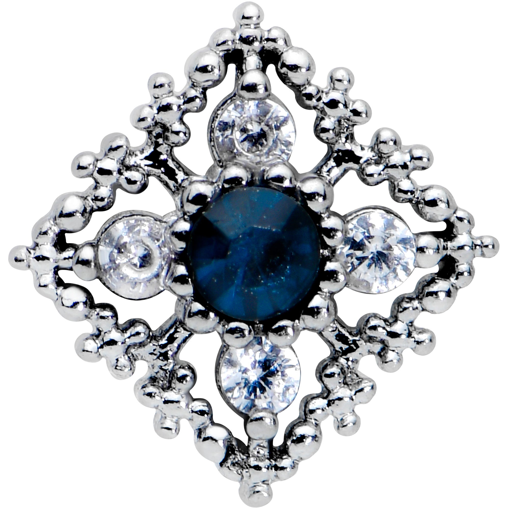 16G 5/16 Blue Gem Textured Rhombus Cross Labret Monroe Tragus