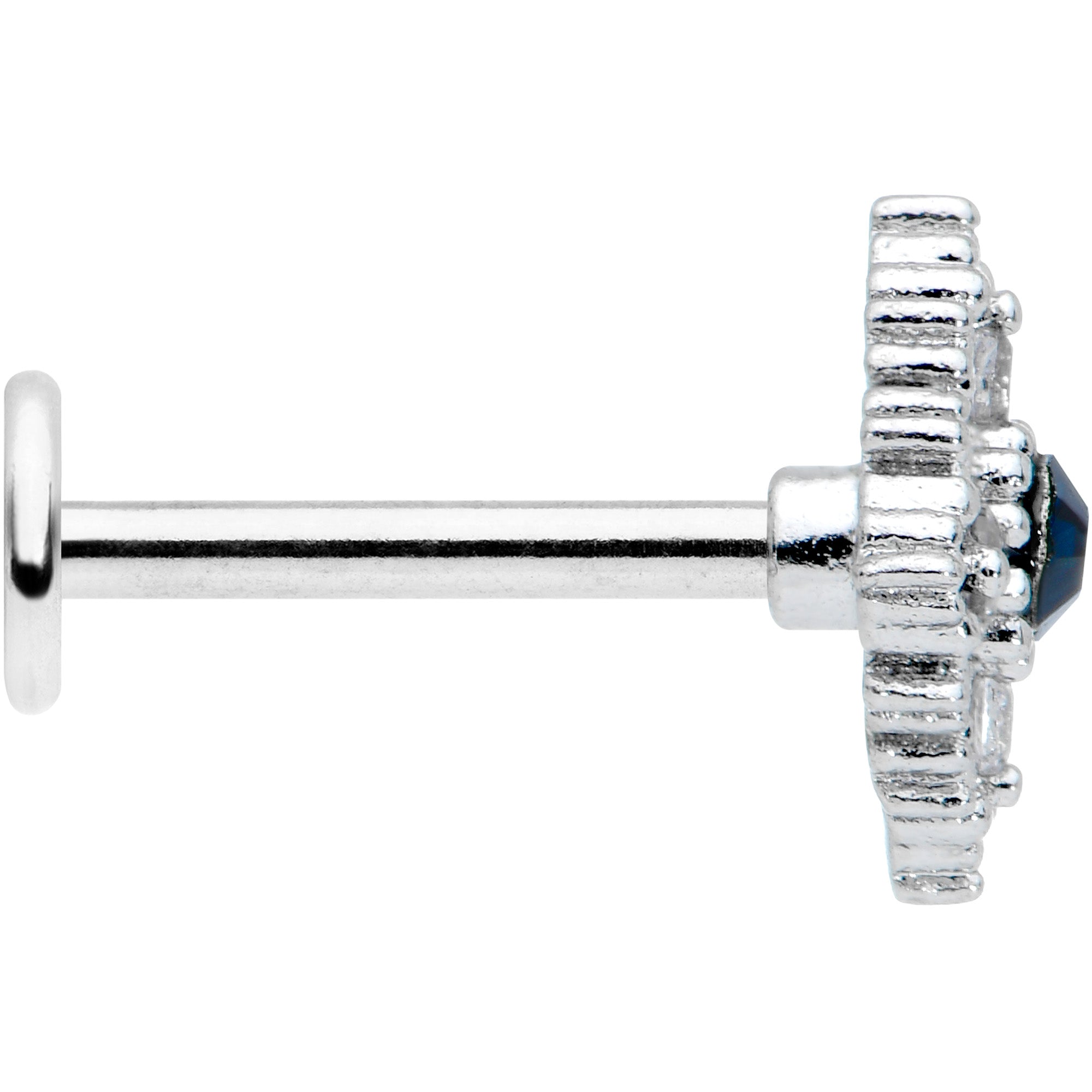 16G 5/16 Blue Gem Textured Rhombus Cross Labret Monroe Tragus