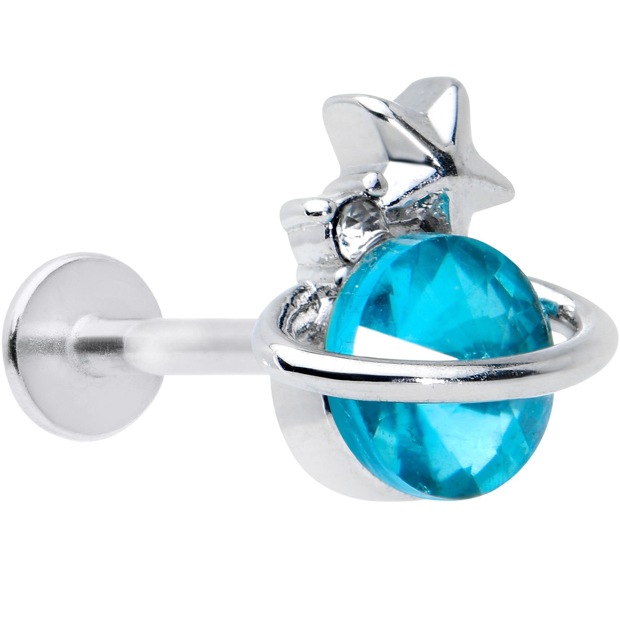 16G 5/16 Clear Blue Gem Saturn Planet Star Labret Monroe Tragus