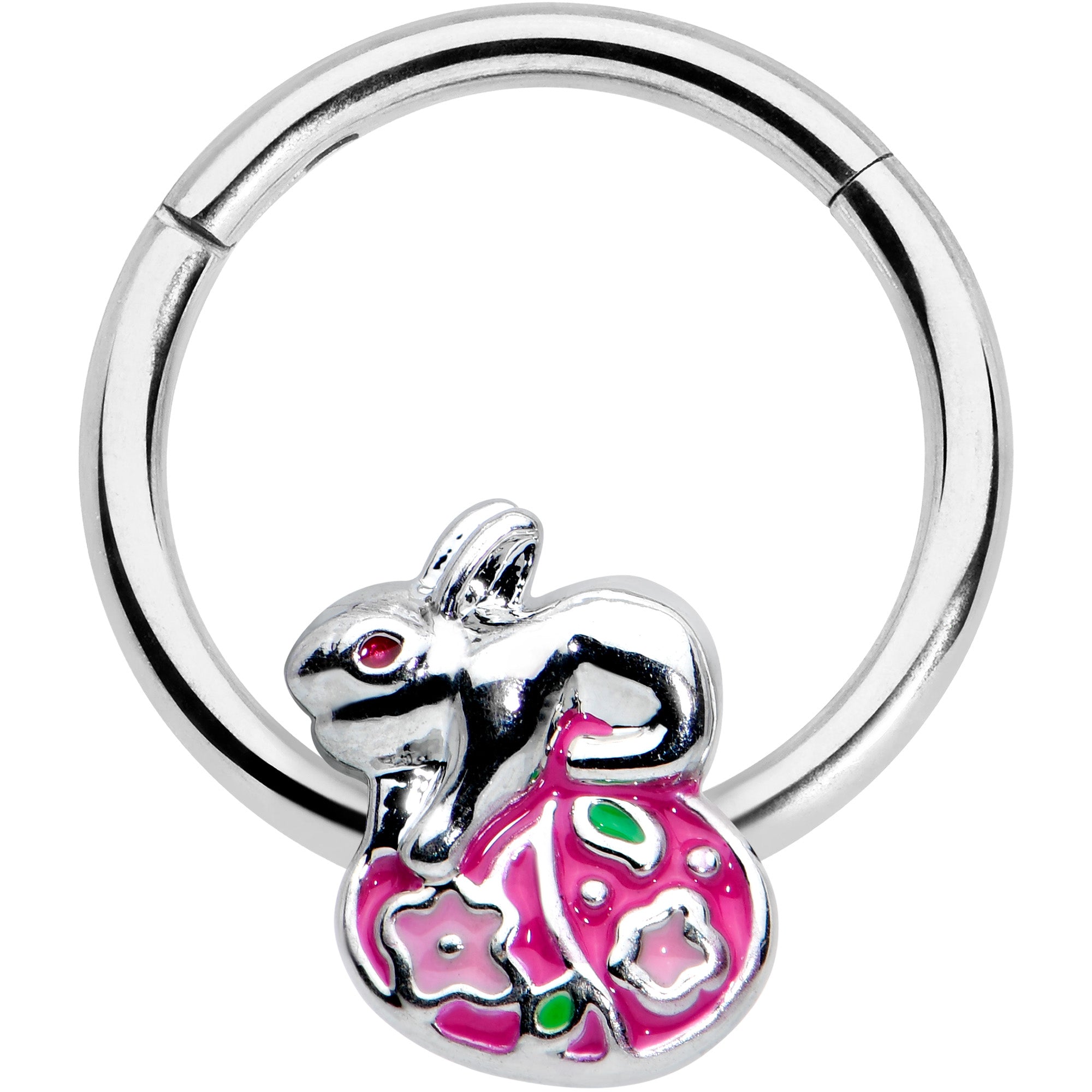 16G 3/8 Pink Gem Easter Egg Easter Bunny Hinged Segment Ring