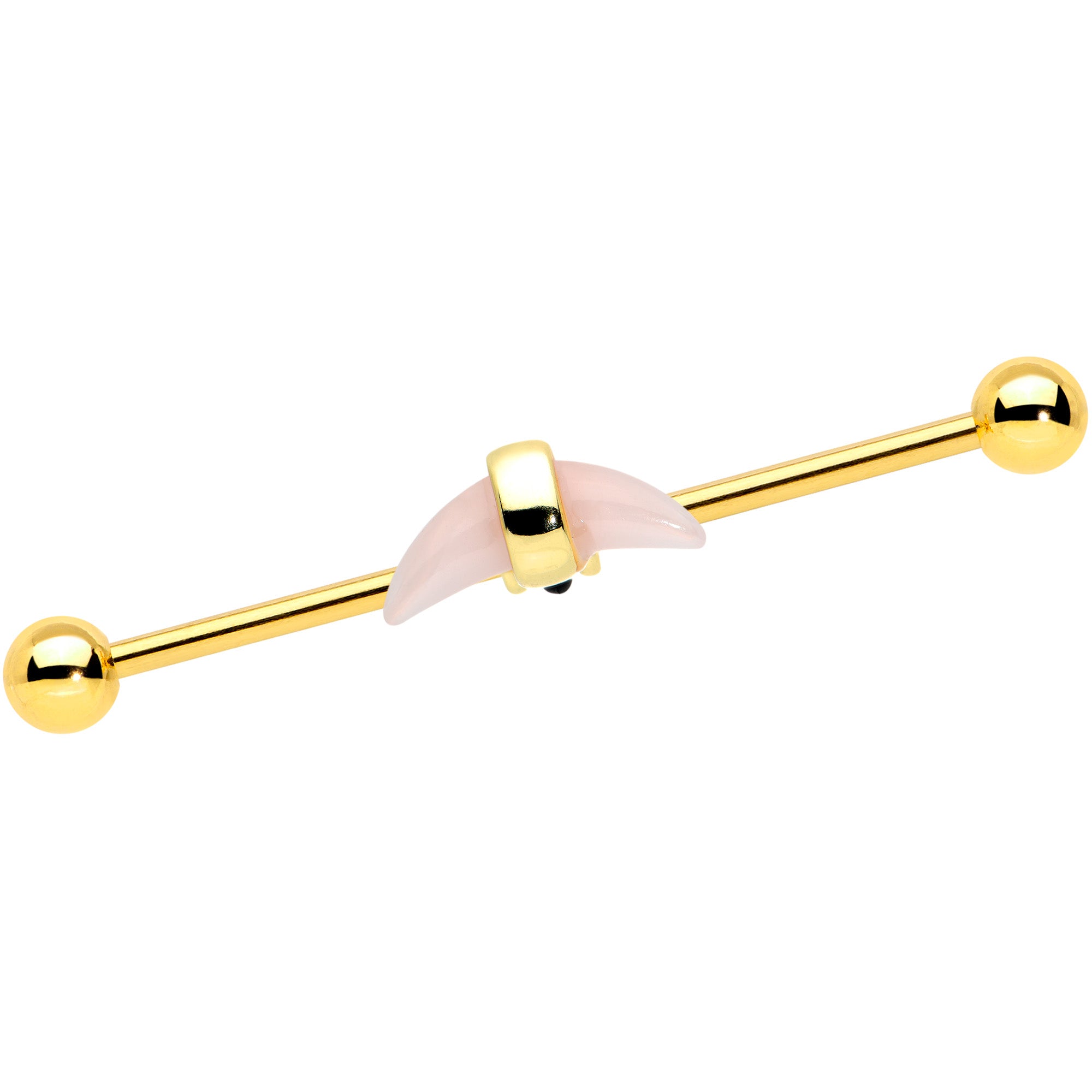 14G Pink Gem Gold Tone Crescent Industrial Barbell 38mm