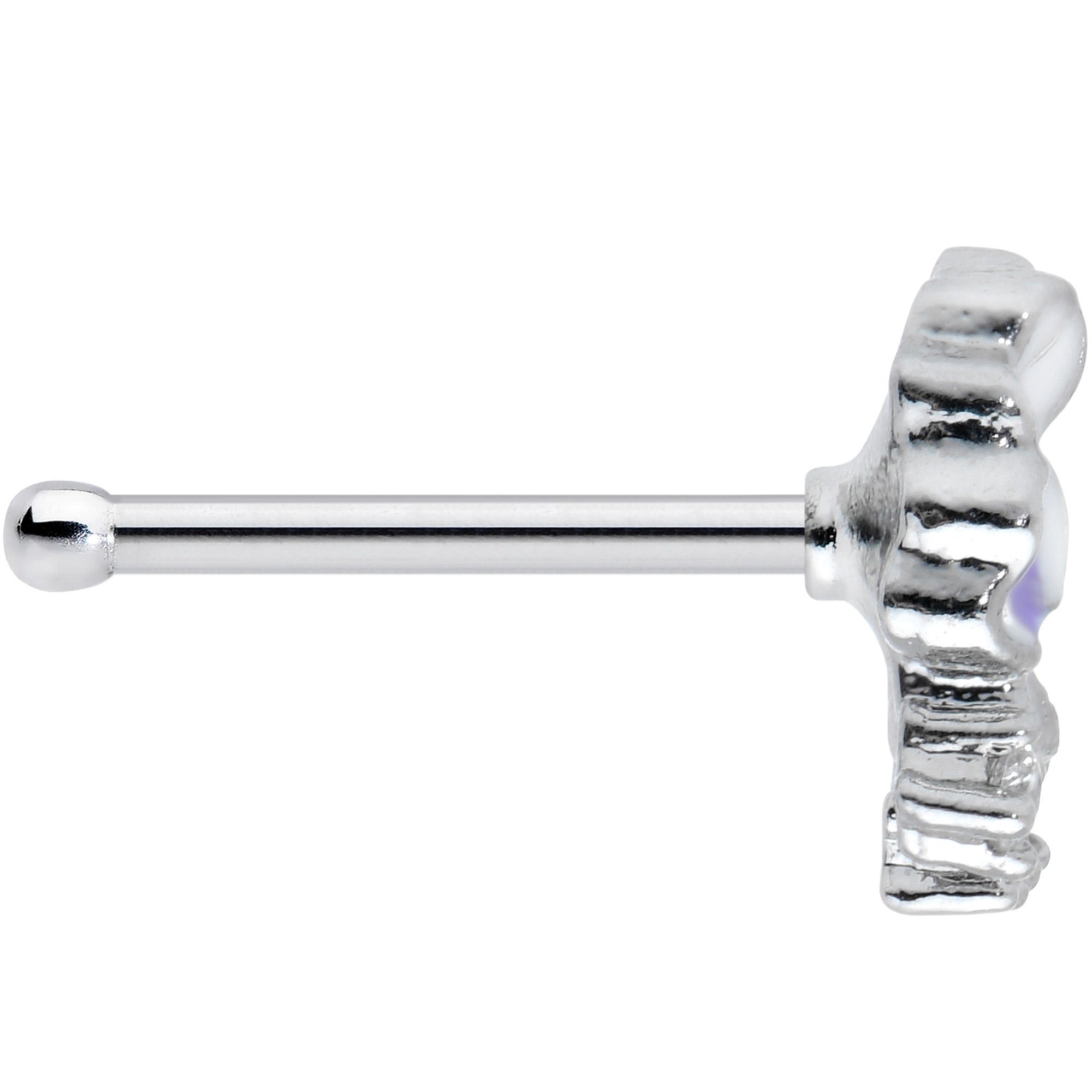 20G 1/4 Clear CZ Gem Purple White Flower Nose Bone