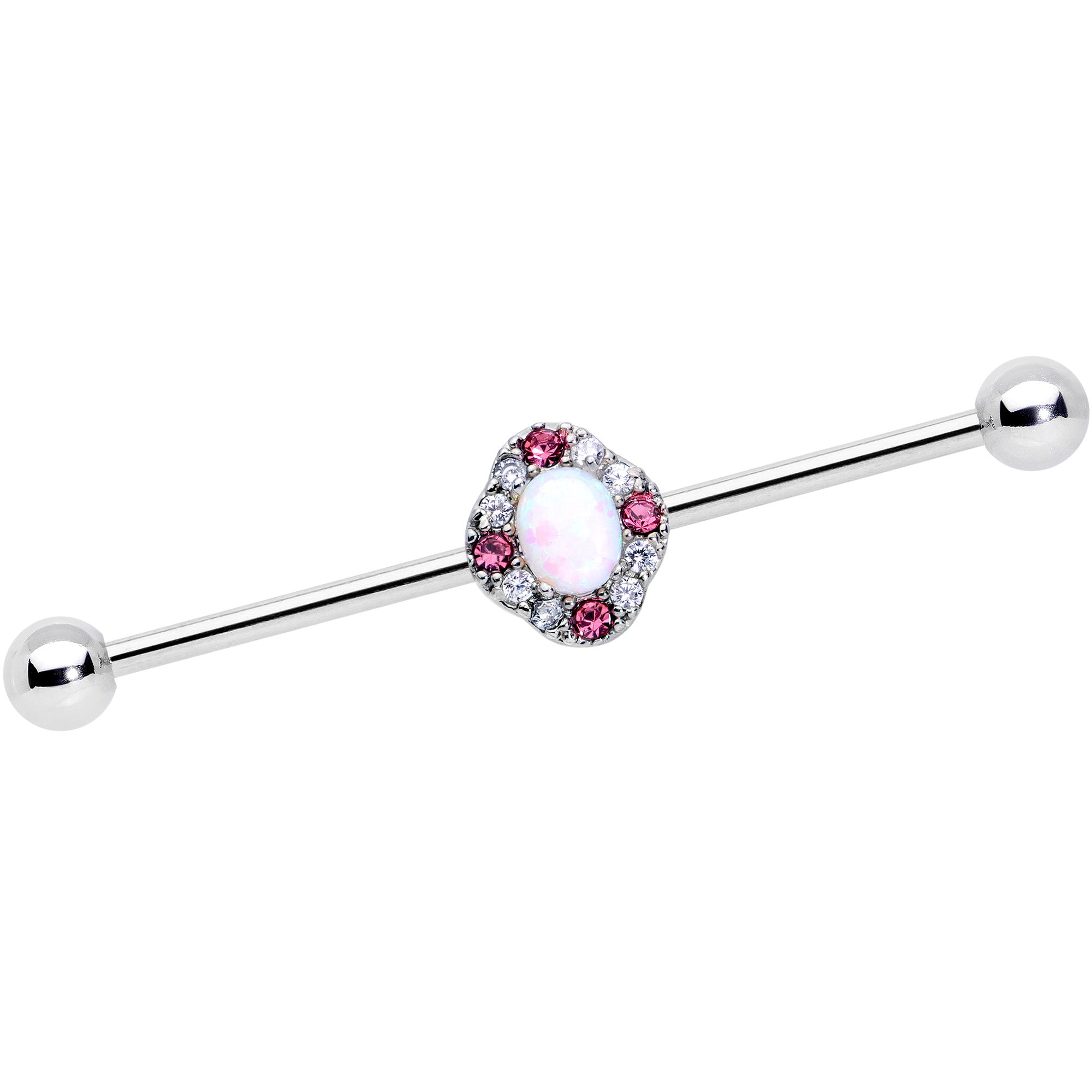 14G White Synthetic Opal Glam Oval Industrial Barbell 38mm