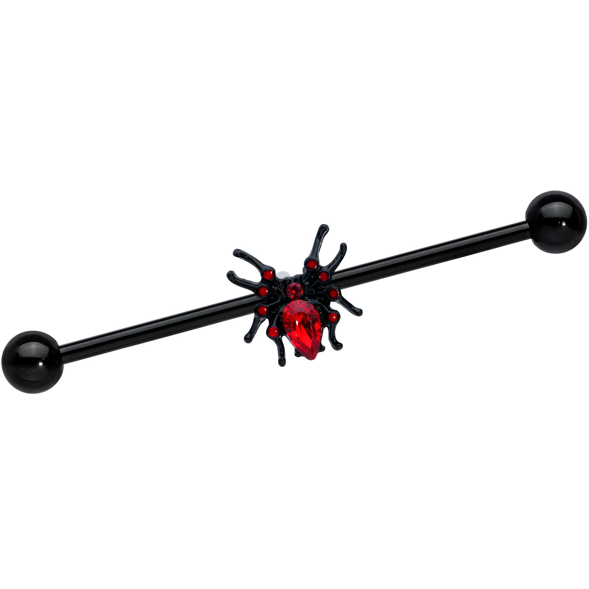 14G Red Gem Black Sexy Spider Halloween Industrial Barbell 38mm