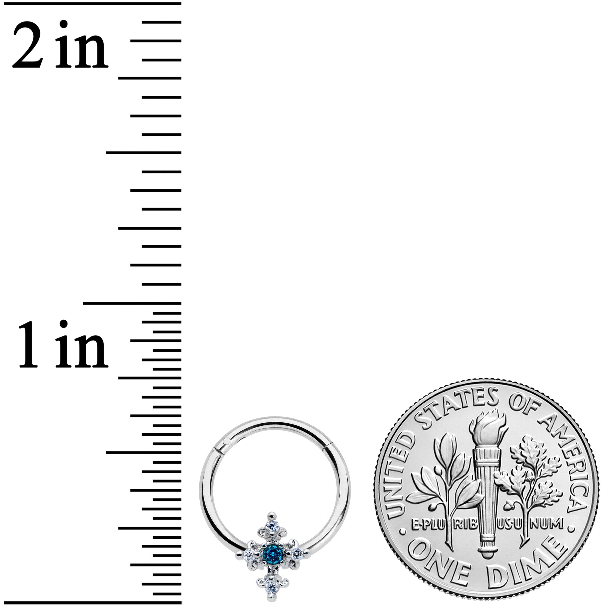 16G 3/8 Clear Blue Gem Renaissance Cross Hinged Segment Ring