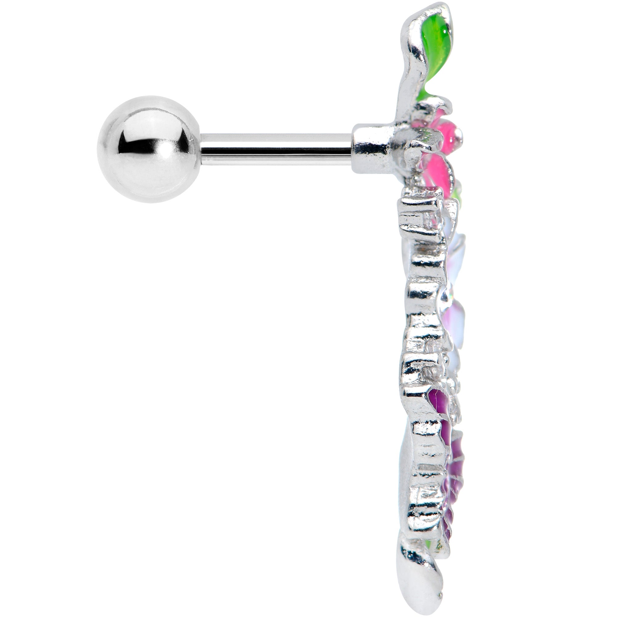 16G 1/4 Clear CZ Gem Flower Purple Butterfly Cartilage Tragus