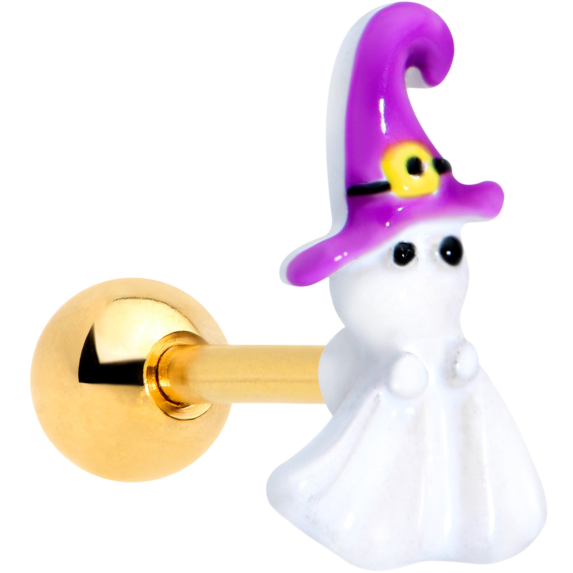 16G 1/4 Gold Tone Ghost Witch Halloween Cartilage Tragus Earring