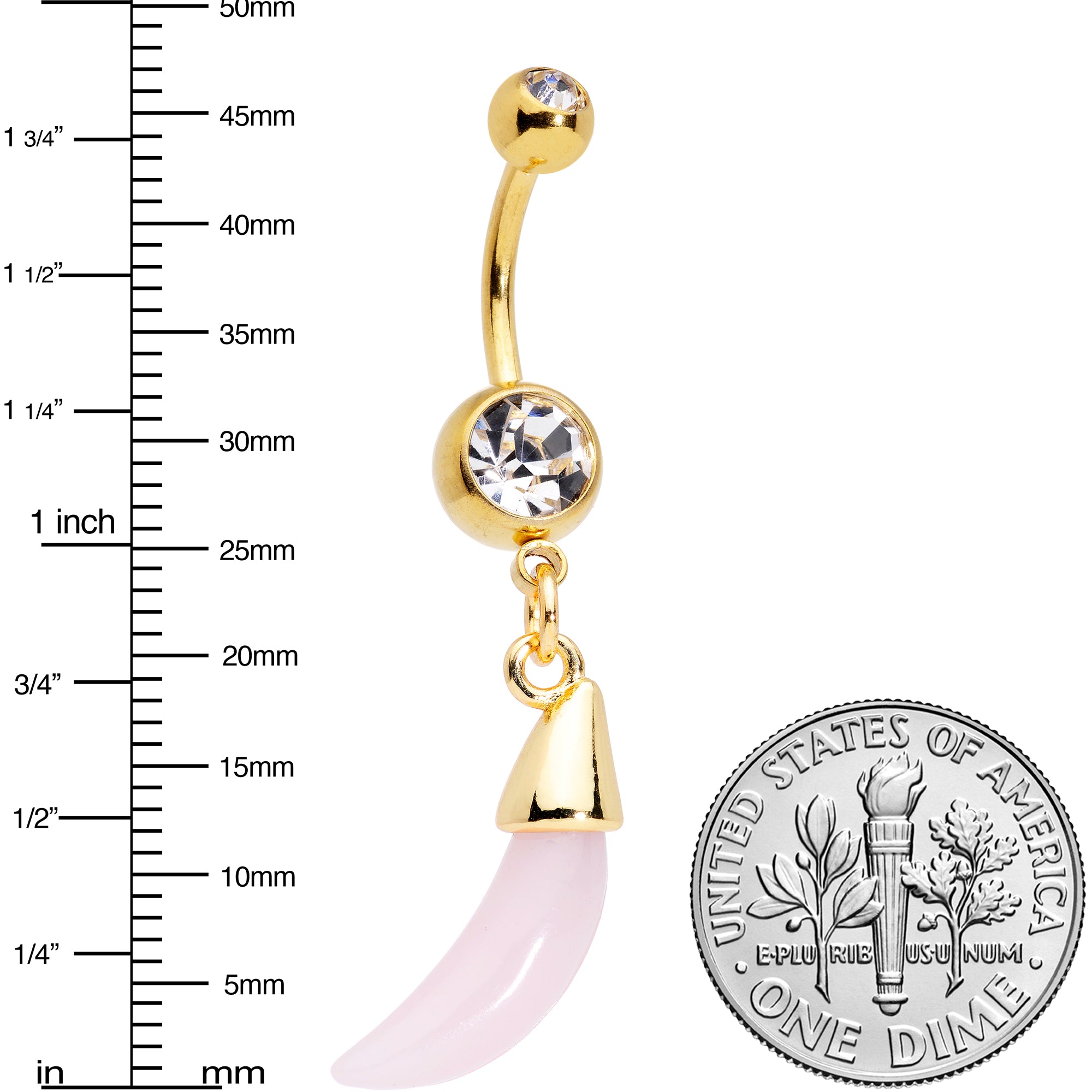 Clear Pink Gem Gold Tone Crescent Stone Hippie Dangle Belly Ring