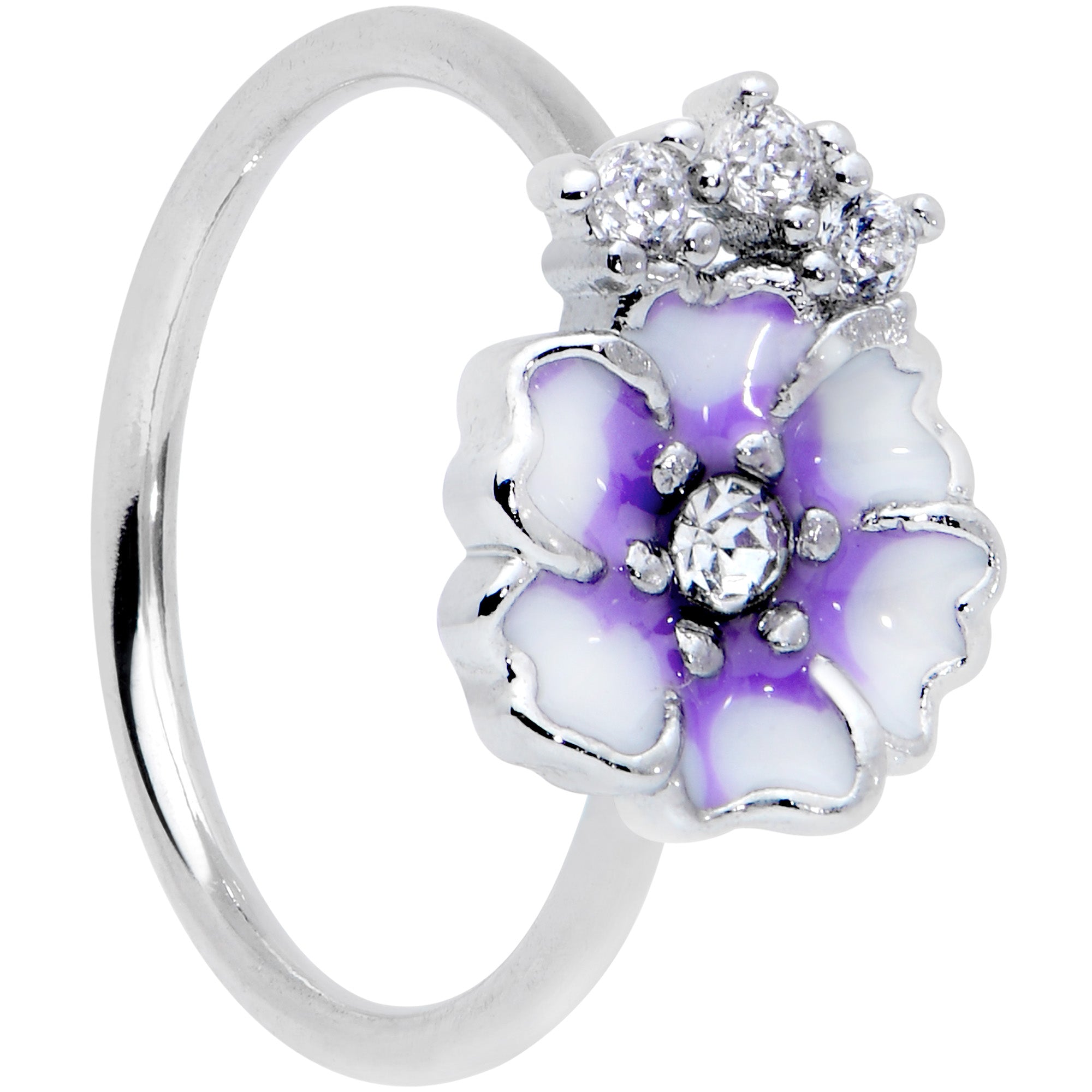 20G 5/16 Clear CZ Gem Purple White Flower Nose Hoop