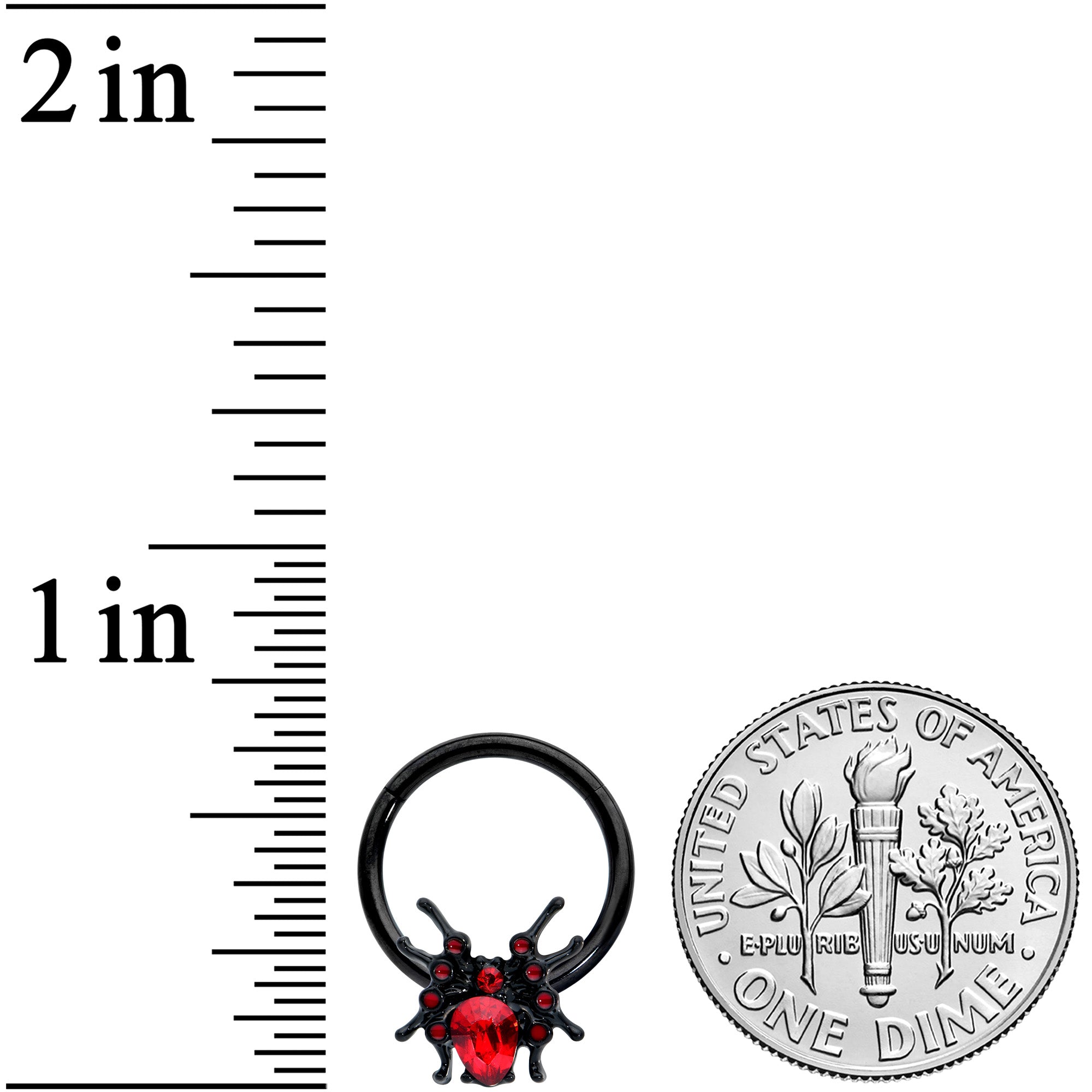 16G 3/8 Red Gem Black Spider Halloween Hinged Segment Ring