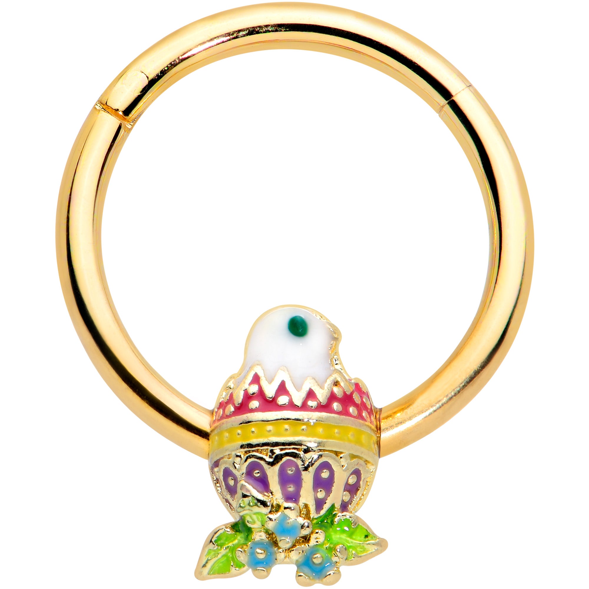 16G 3/8 Gold Tone Hatched Chick Easter Egg Hinged Segment Ring