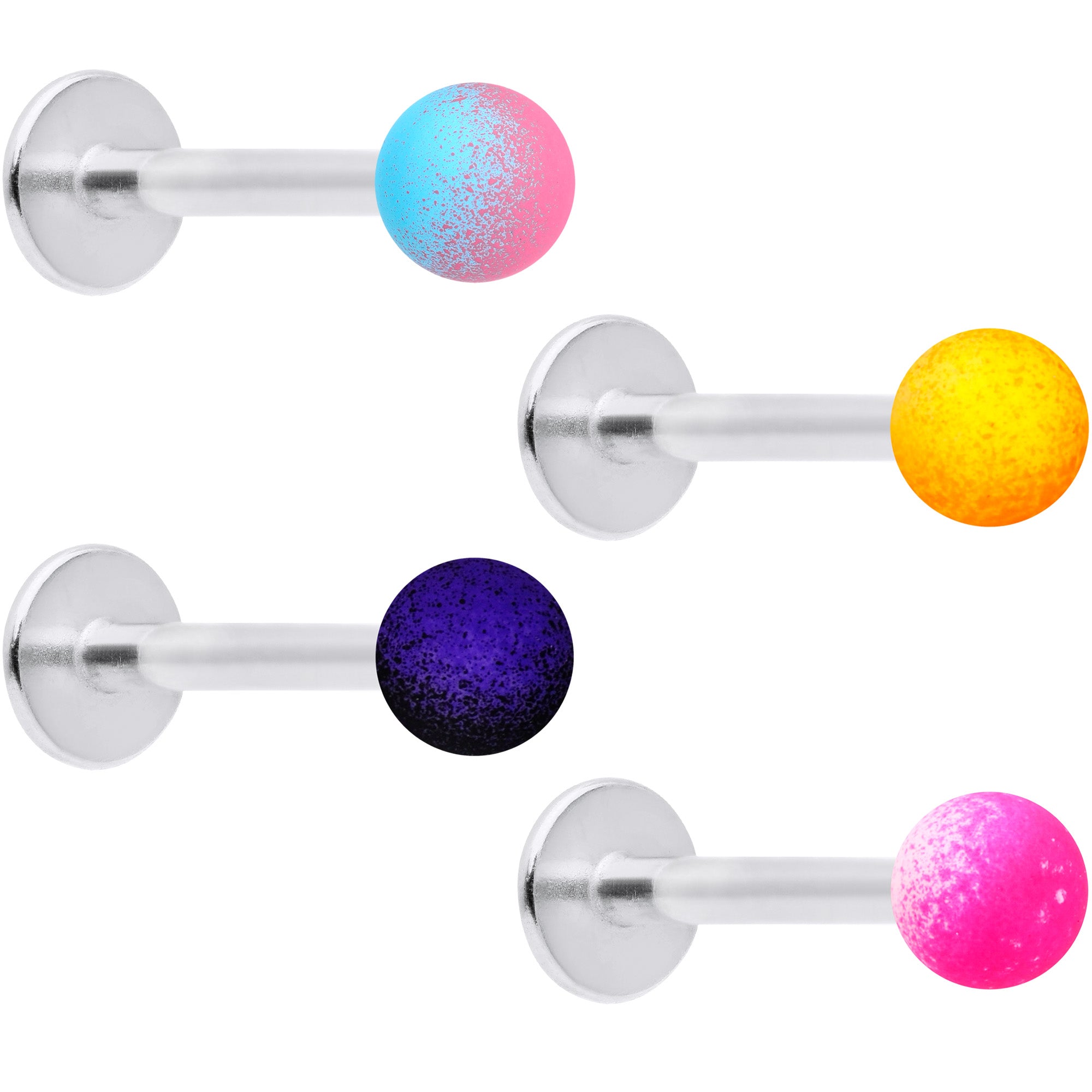 16G 5/16 Pink Yellow Blue Ombre Soft Finish Labret Tragus Set of 4