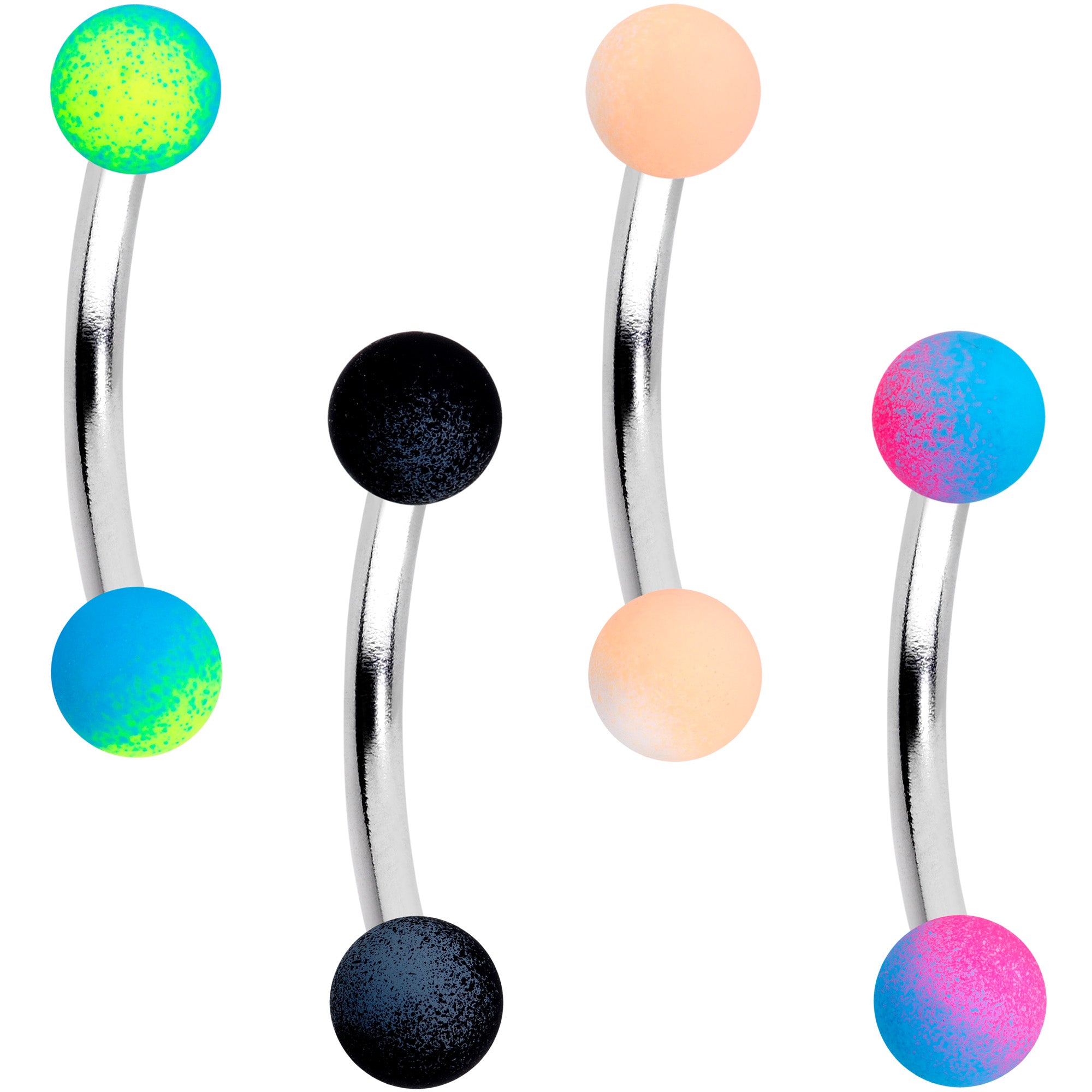 16G 5/16 Blue Pink Green Ombre Soft Finish Eyebrow Ring Set of 4